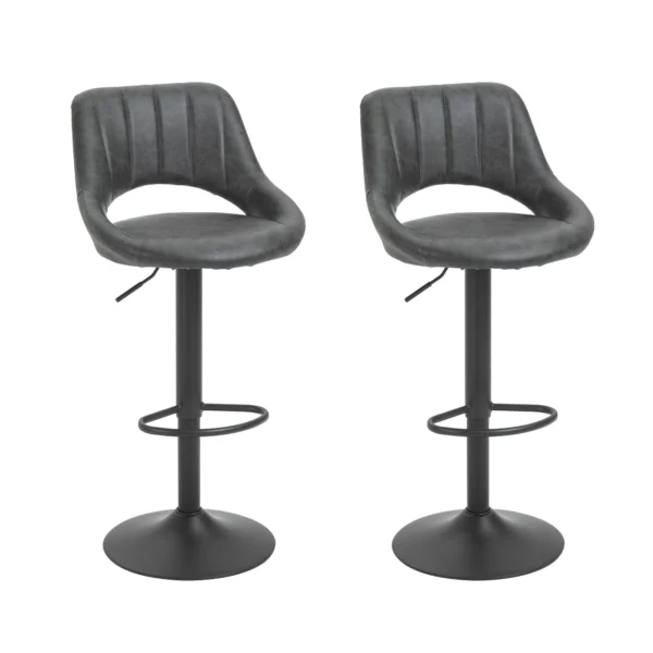 Set of 2 Swivel Bar Stools with Backrest and Footrest, Modern High Stools with Adjustable Height, Metal Base, Grey Faux Leather Seat, 44x49x90-110cm