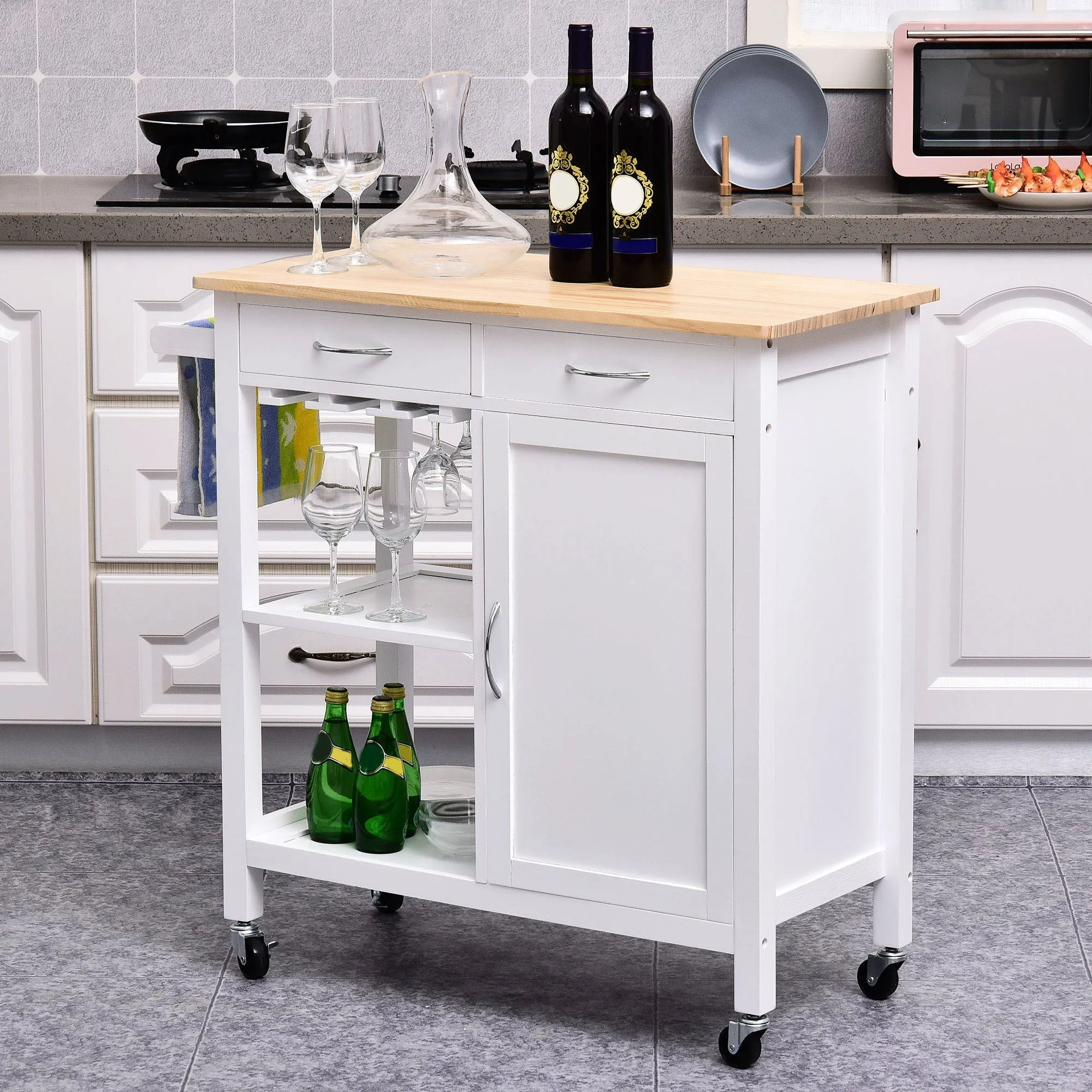 Kitchen Trolley with Drawers and Wheels in Wood Space Saving - Image 2