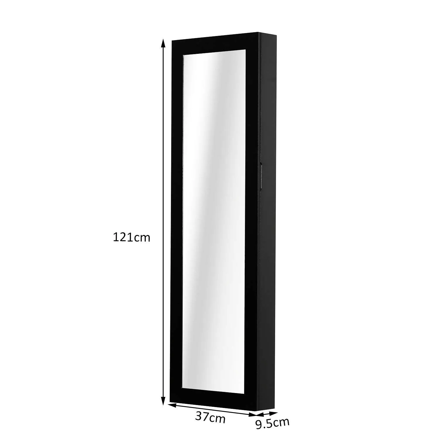 Wall Mounted Jewellery Cabinet with Hooks and Wooden Compartments, Jewellery Cabinet with Mirror for Earrings, Necklaces and Rings, 37x9.5x121 cm, Black - Image 3