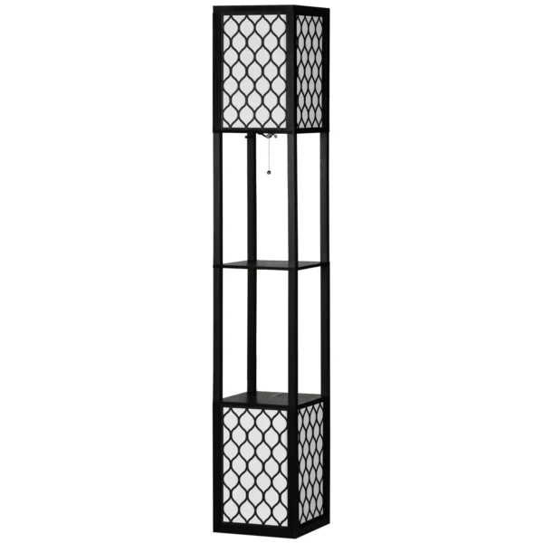 MDF and Plastic Column Floor Lamp with 2 Shelves, for Living Room, Study and Bedroom, 26x26x156 cm