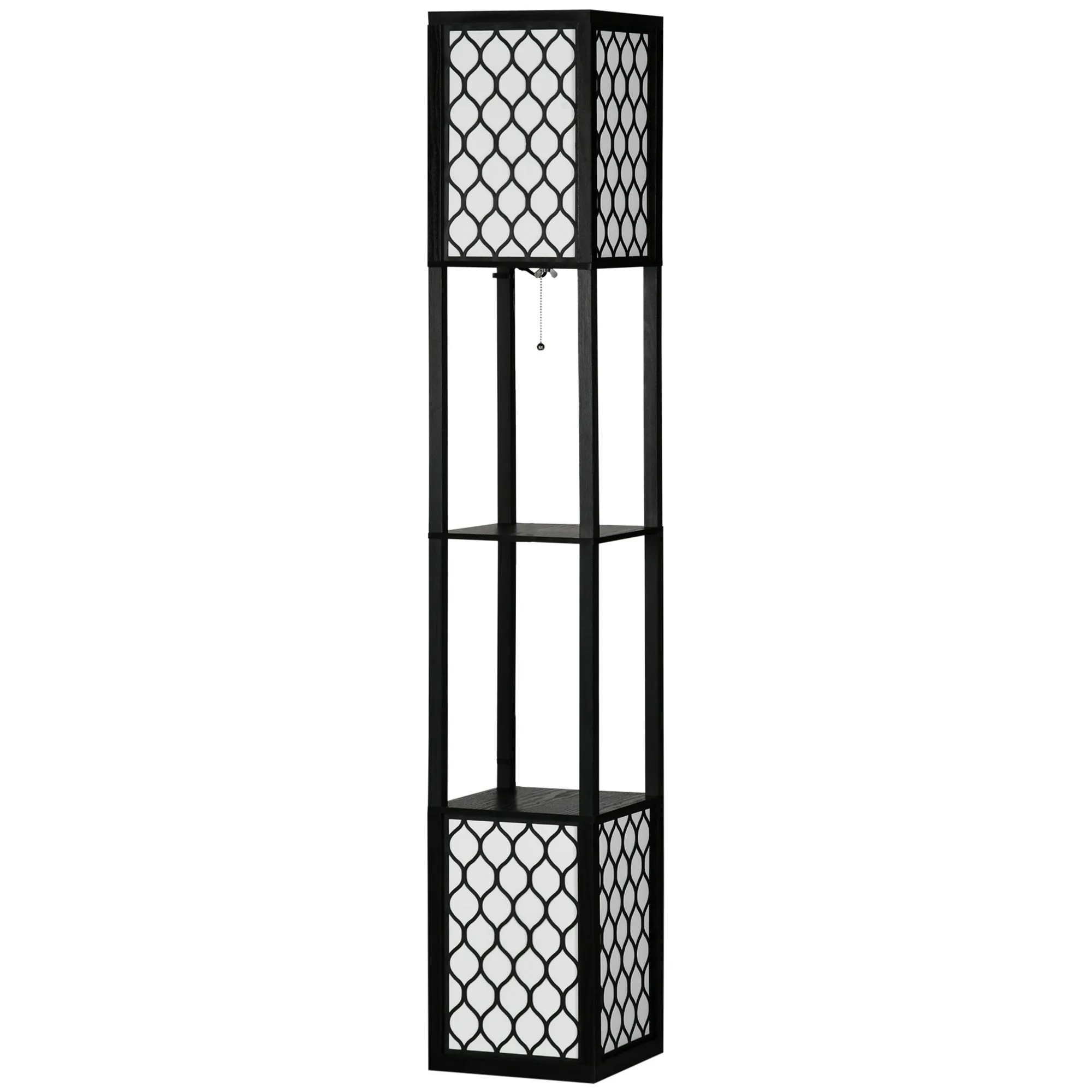 MDF and Plastic Column Floor Lamp with 2 Shelves, for Living Room, Study and Bedroom, 26x26x156 cm