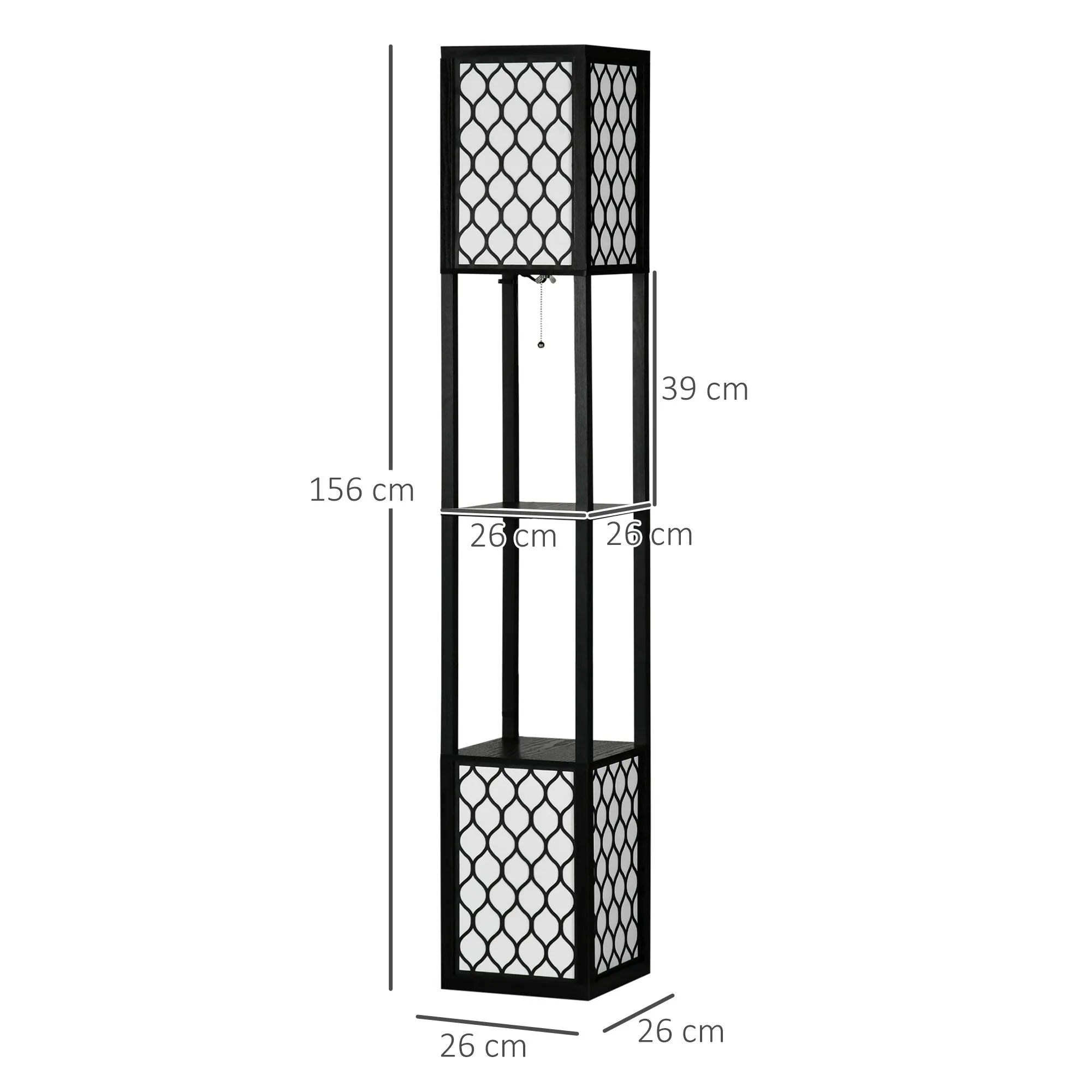 MDF and Plastic Column Floor Lamp with 2 Shelves, for Living Room, Study and Bedroom, 26x26x156 cm - Image 3