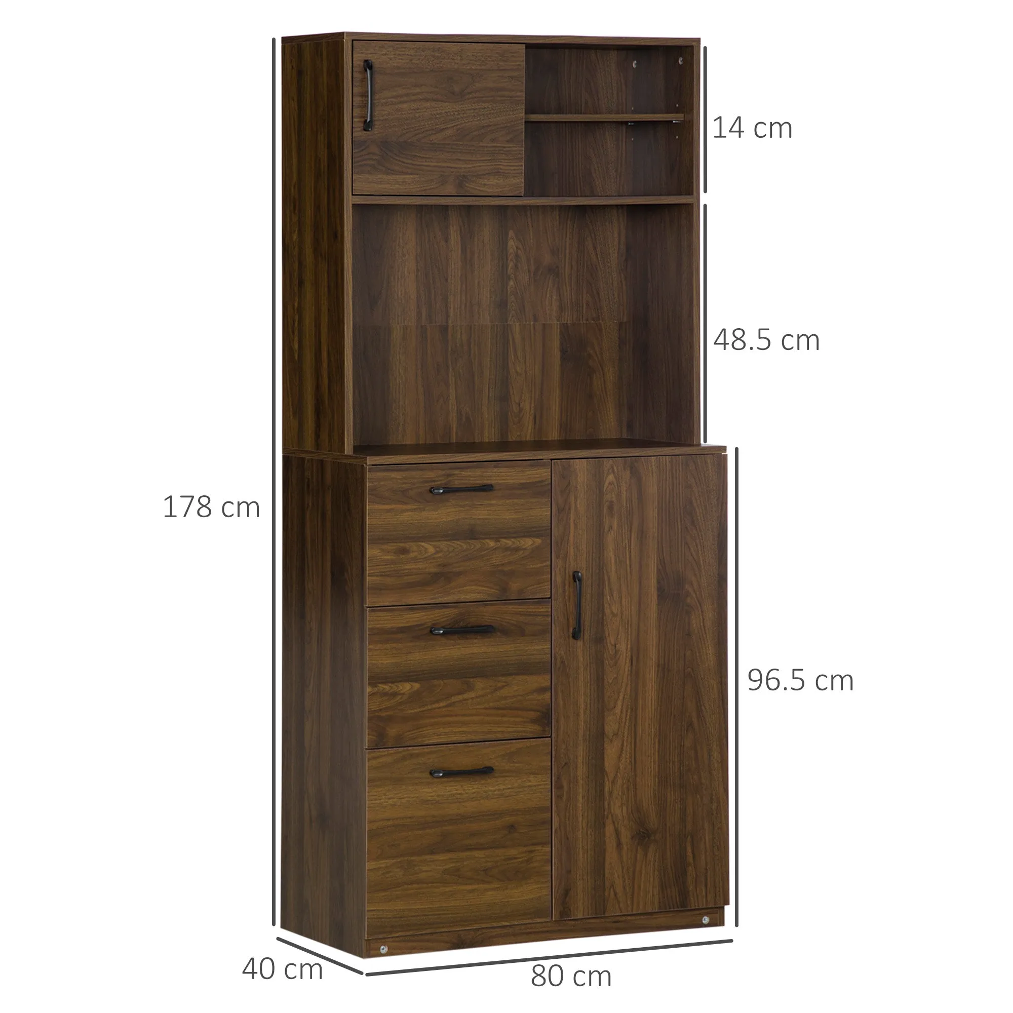 Modern Sideboard with 3 Drawers and Cabinets, Wooden Kitchen and Living Room Pantry Unit, 80x40x178cm, Walnut - Image 3