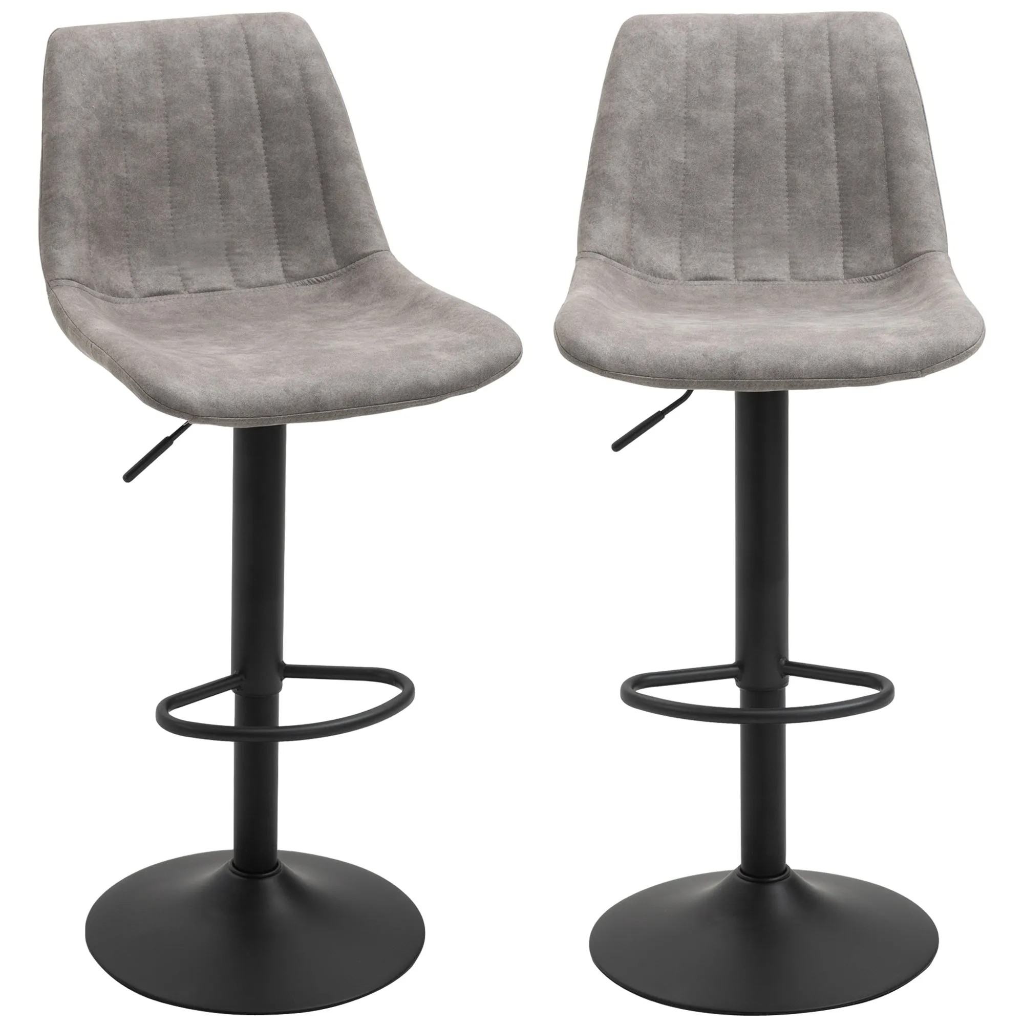 Set of 2 Bar Stools with Backrest, Footrest and Adjustable Height Industrial Style, Grey