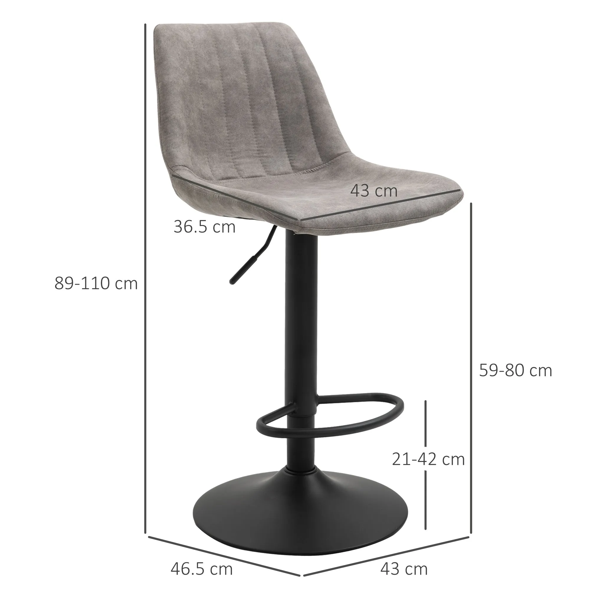Set of 2 Bar Stools with Backrest, Footrest and Adjustable Height Industrial Style, Grey - Image 3
