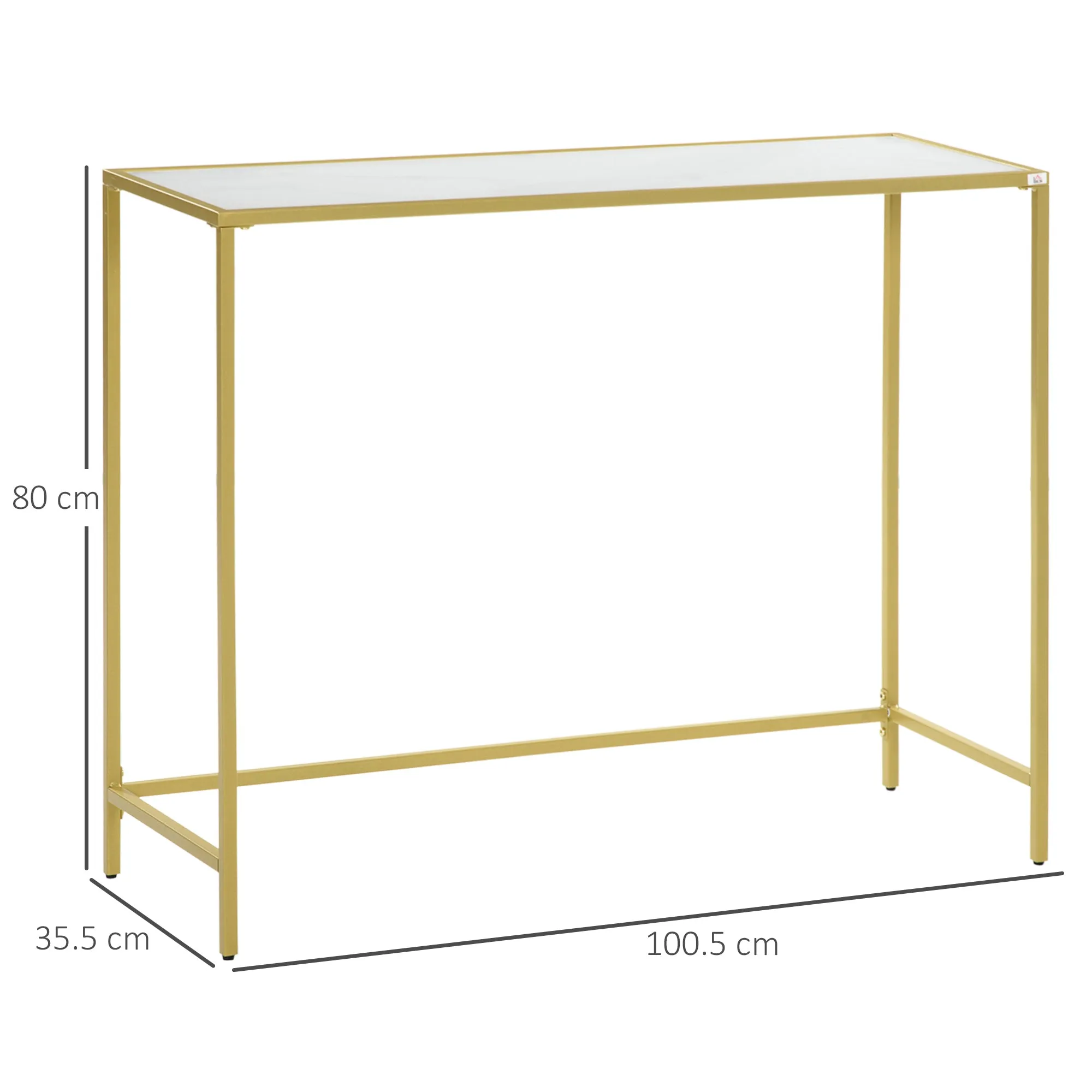 Console Table for Entrance in Steel and Tempered Glass, 100x35.5x80cm, White and Gold - Image 3