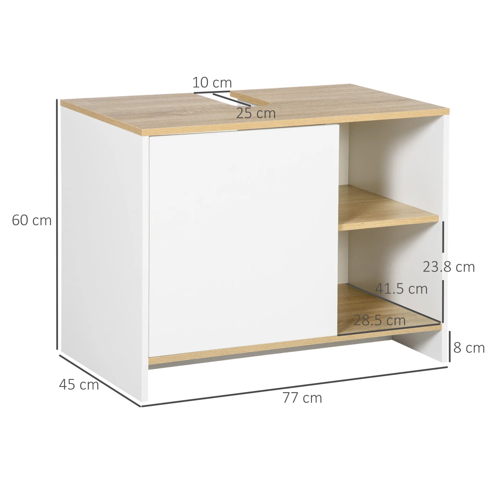 White with Wooden Top Bathroom Vanity | 77 x 45 x 60cm - Image 3