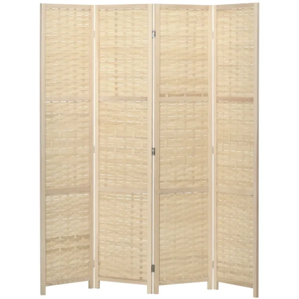 Indoor 4-Panel Indoor Room Divider in Wood and Bamboo, Foldable and Space-Saving Height 170cm, Brown