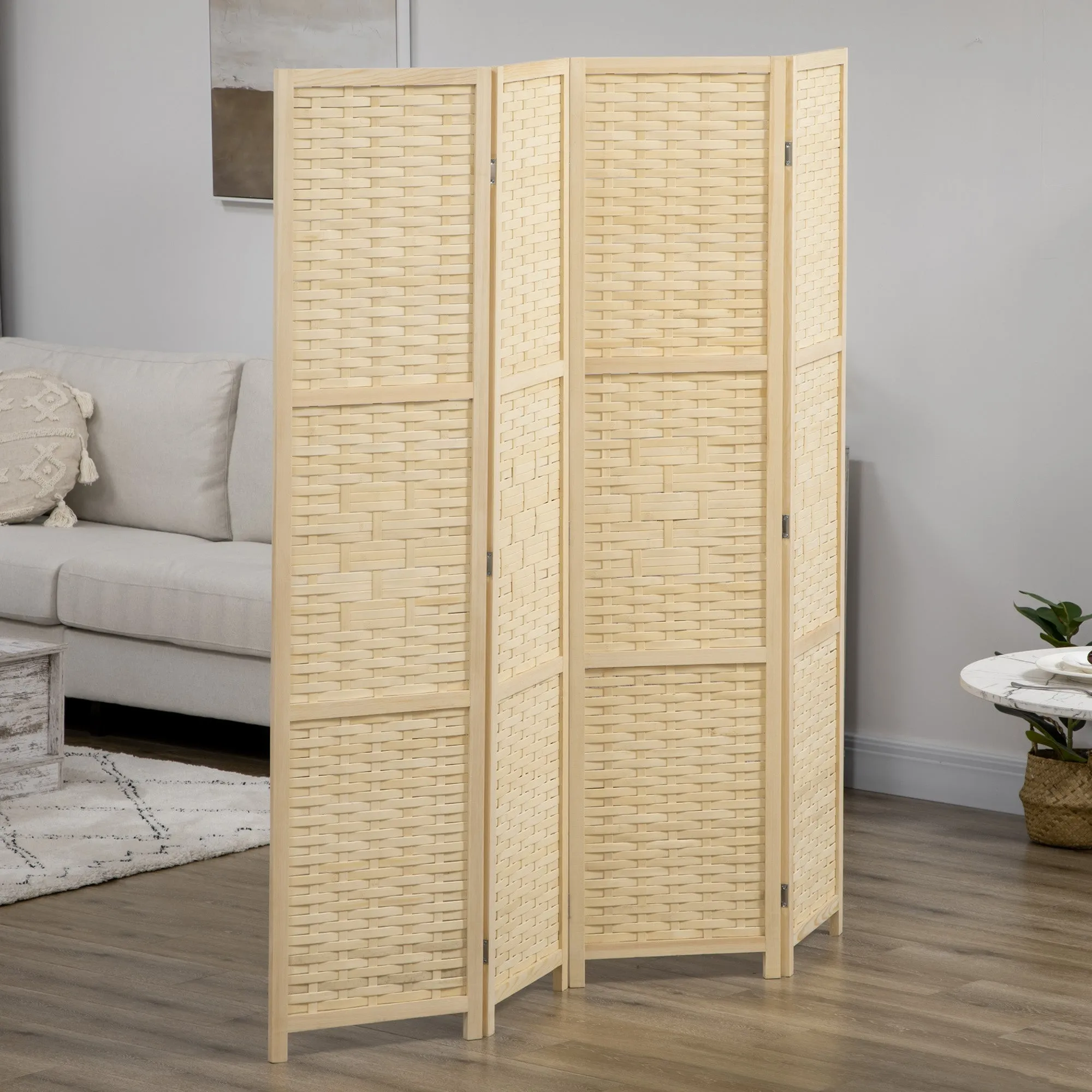 Indoor 4-Panel Indoor Room Divider in Wood and Bamboo, Foldable and Space-Saving Height 170cm, Brown - Image 2