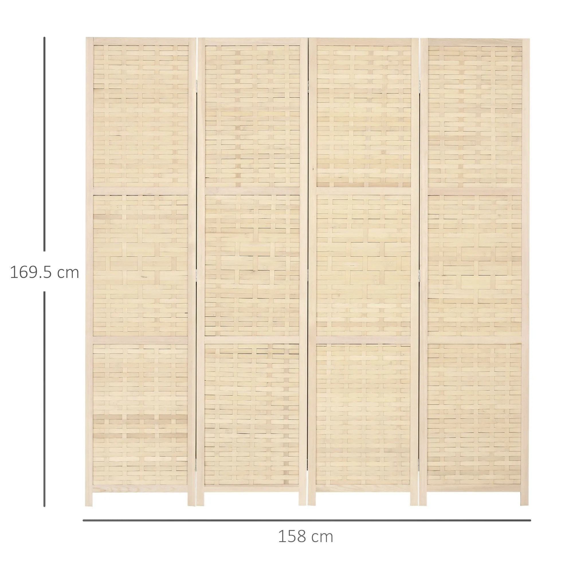 Indoor 4-Panel Indoor Room Divider in Wood and Bamboo, Foldable and Space-Saving Height 170cm, Brown - Image 3
