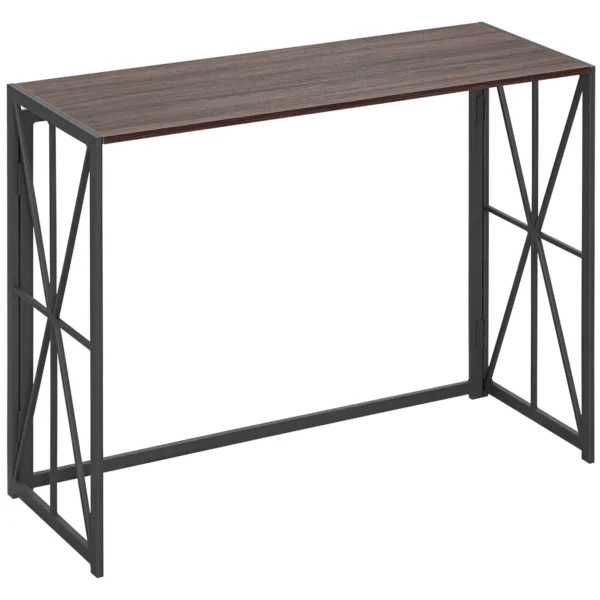 Industrial Style Folding Entryway Console Table in Wood and Metal, 100x38x80cm, Brown