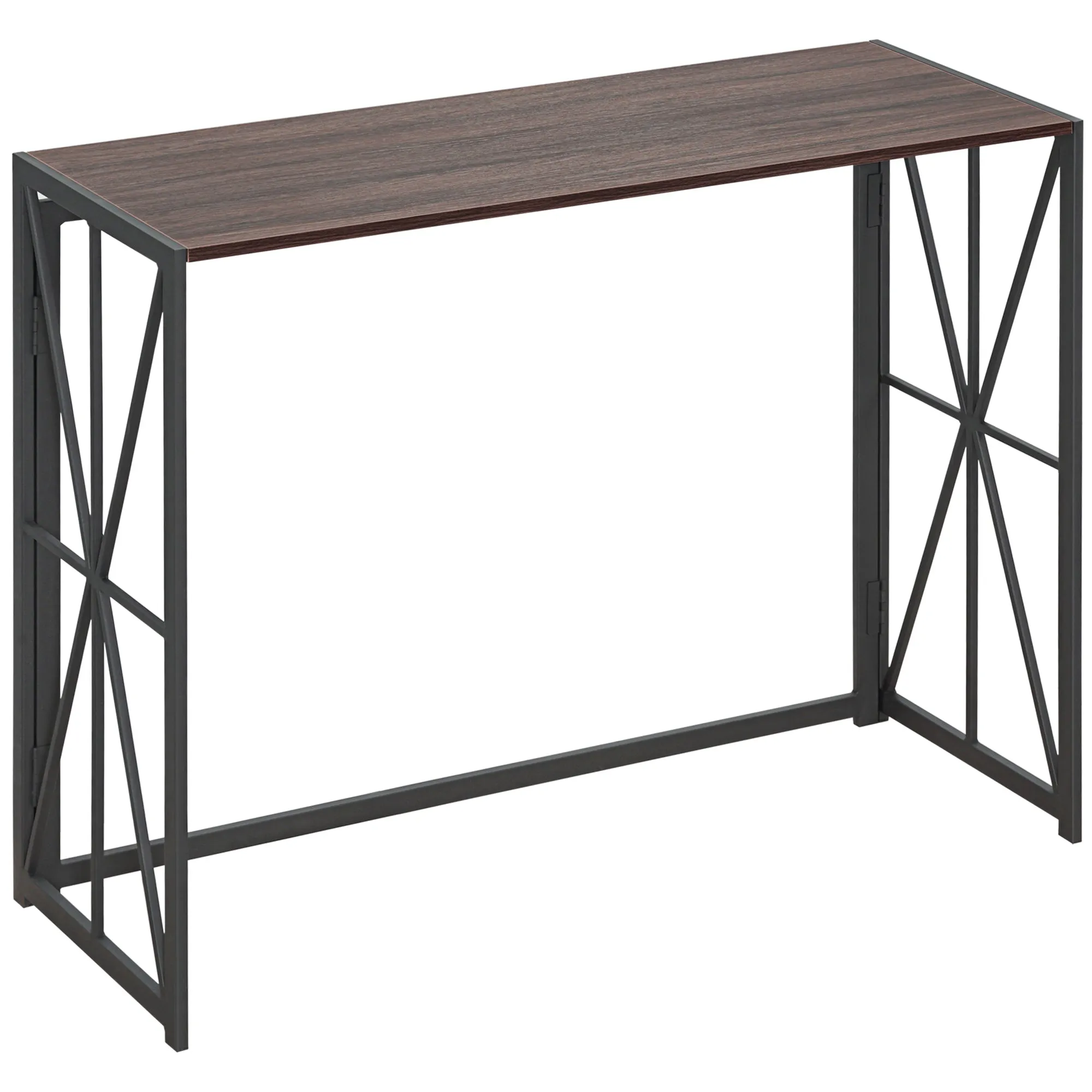 Industrial Style Folding Entryway Console Table in Wood and Metal, 100x38x80cm, Brown
