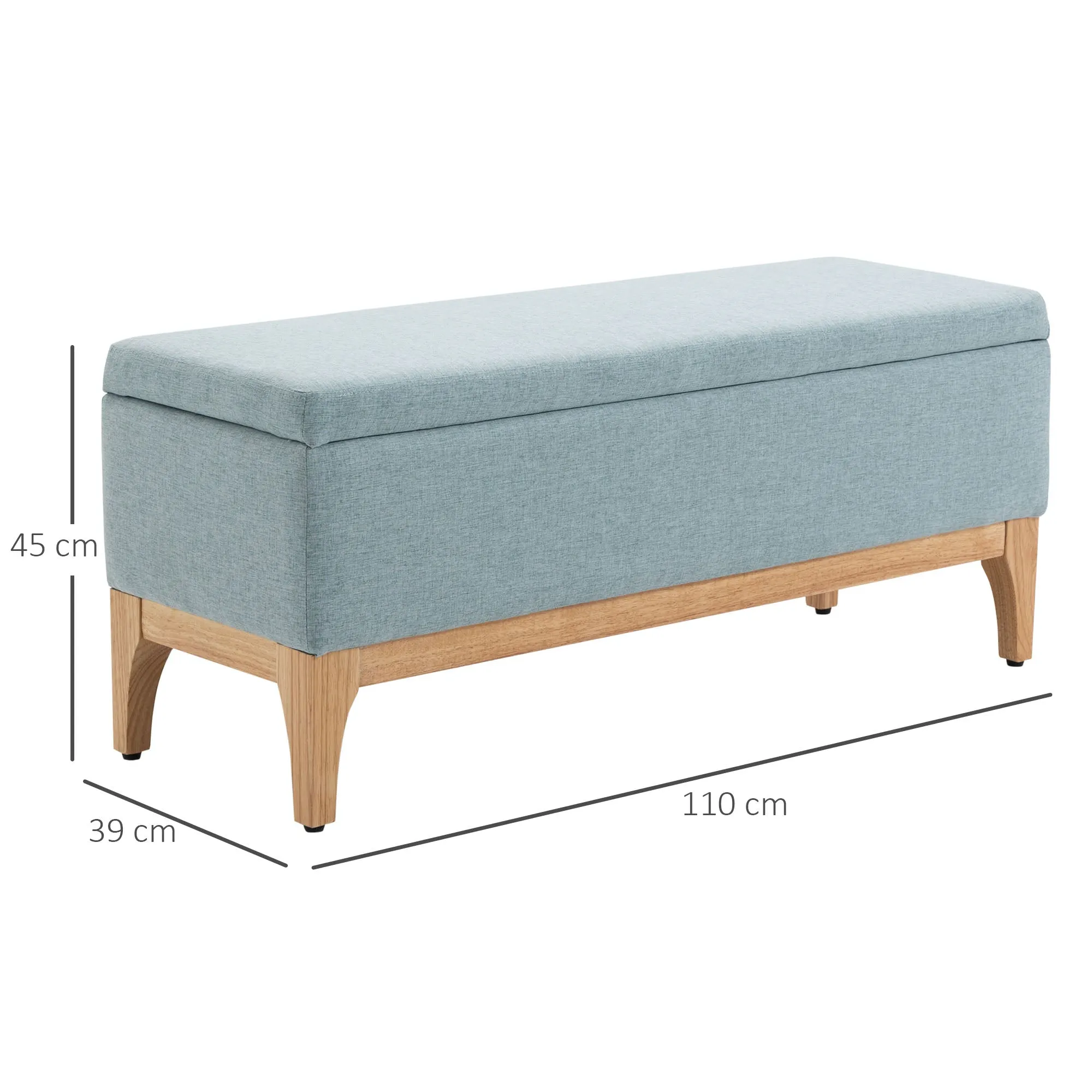 Scandinavian Design Fabric Upholstered Storage Bench, 110x39x45Hcm - Light Blue - Image 3