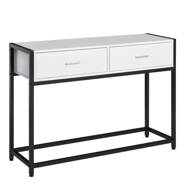 table console for entrance with 2 drawers in white wood and black metal