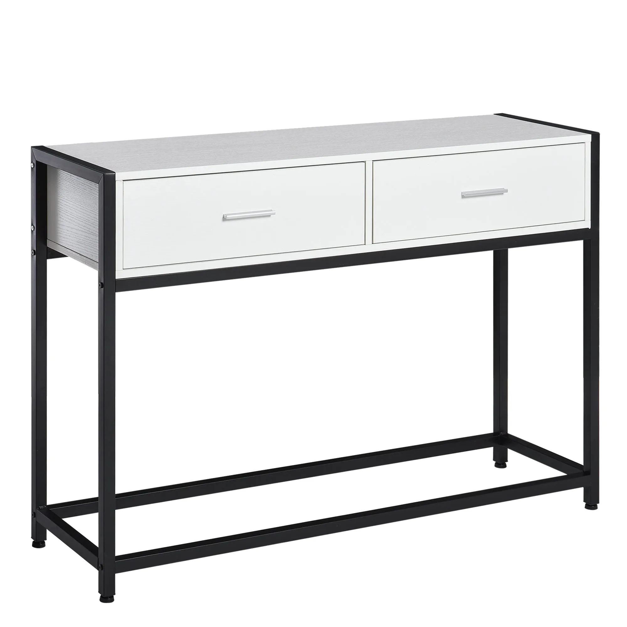 table console for entrance with 2 drawers in white wood and black metal