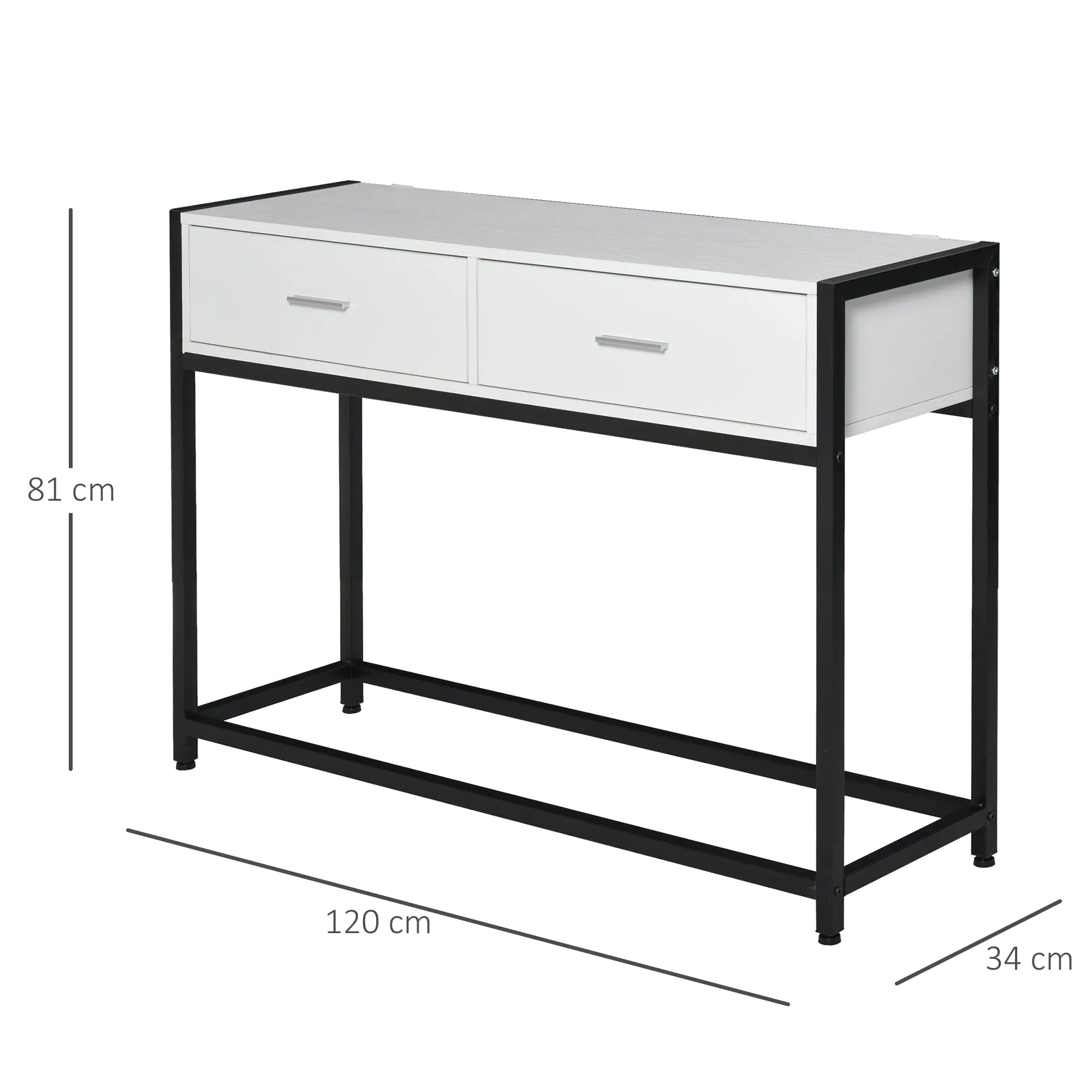 table console for entrance with 2 drawers in white wood and black metal - Image 3