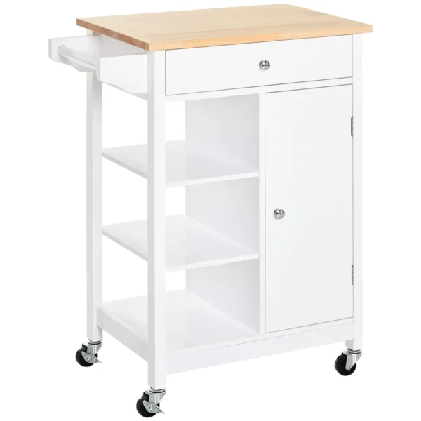 kitchen trolley with antina drawer and 3 open shelves in white wood 66 x 39.5 x 86.5 cm