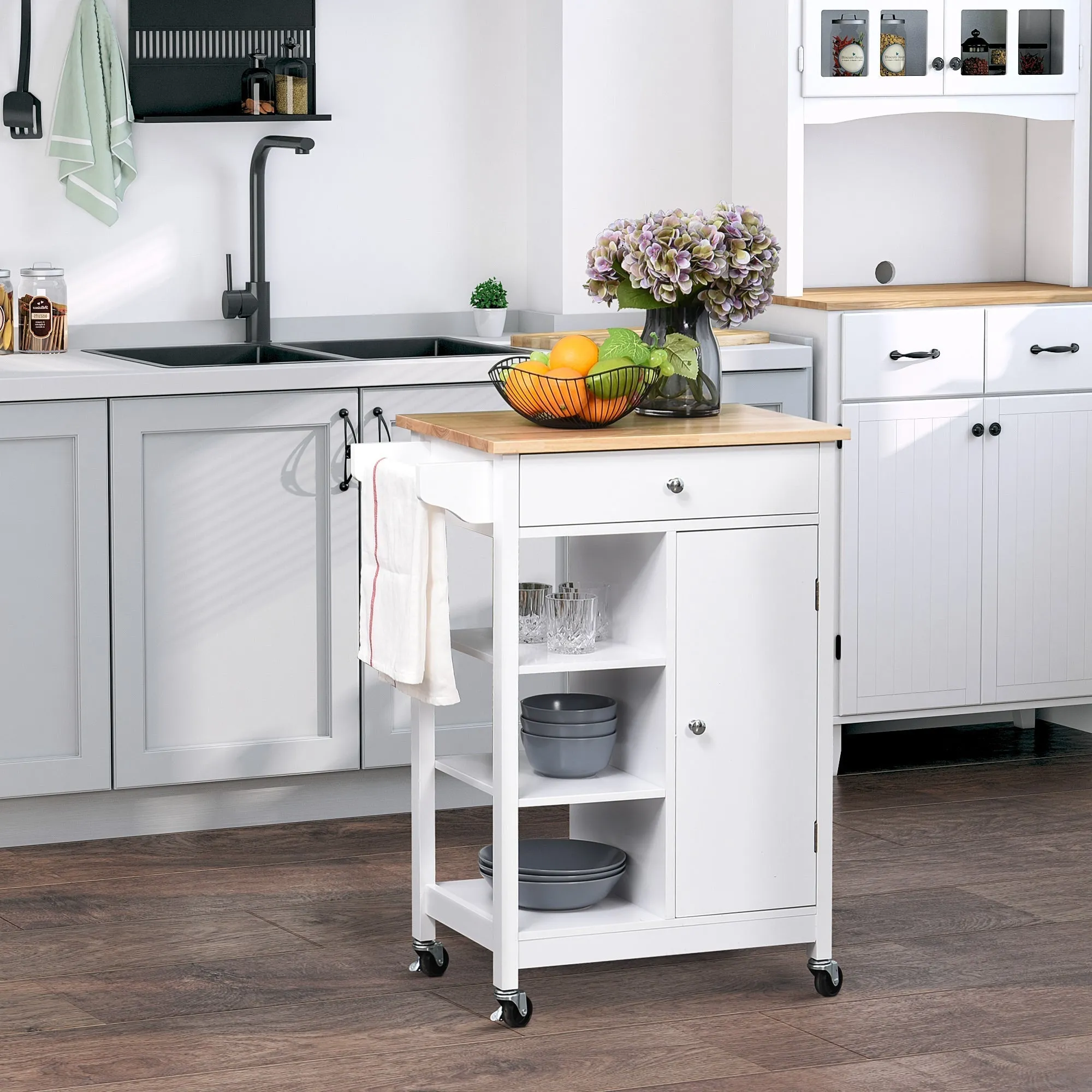 kitchen trolley with antina drawer and 3 open shelves in white wood 66 x 39.5 x 86.5 cm - Image 2