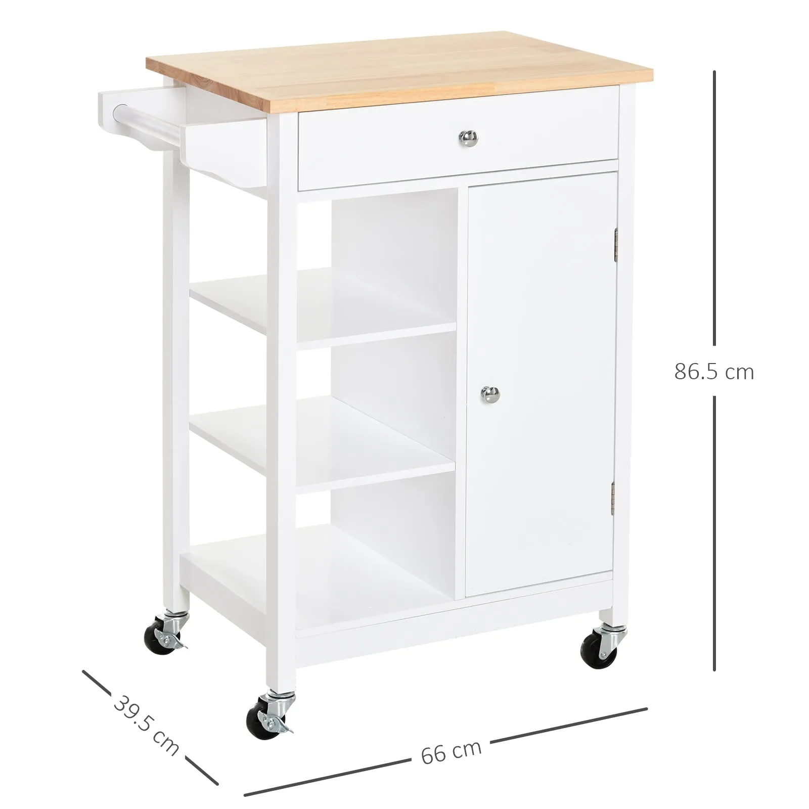 kitchen trolley with antina drawer and 3 open shelves in white wood 66 x 39.5 x 86.5 cm - Image 3