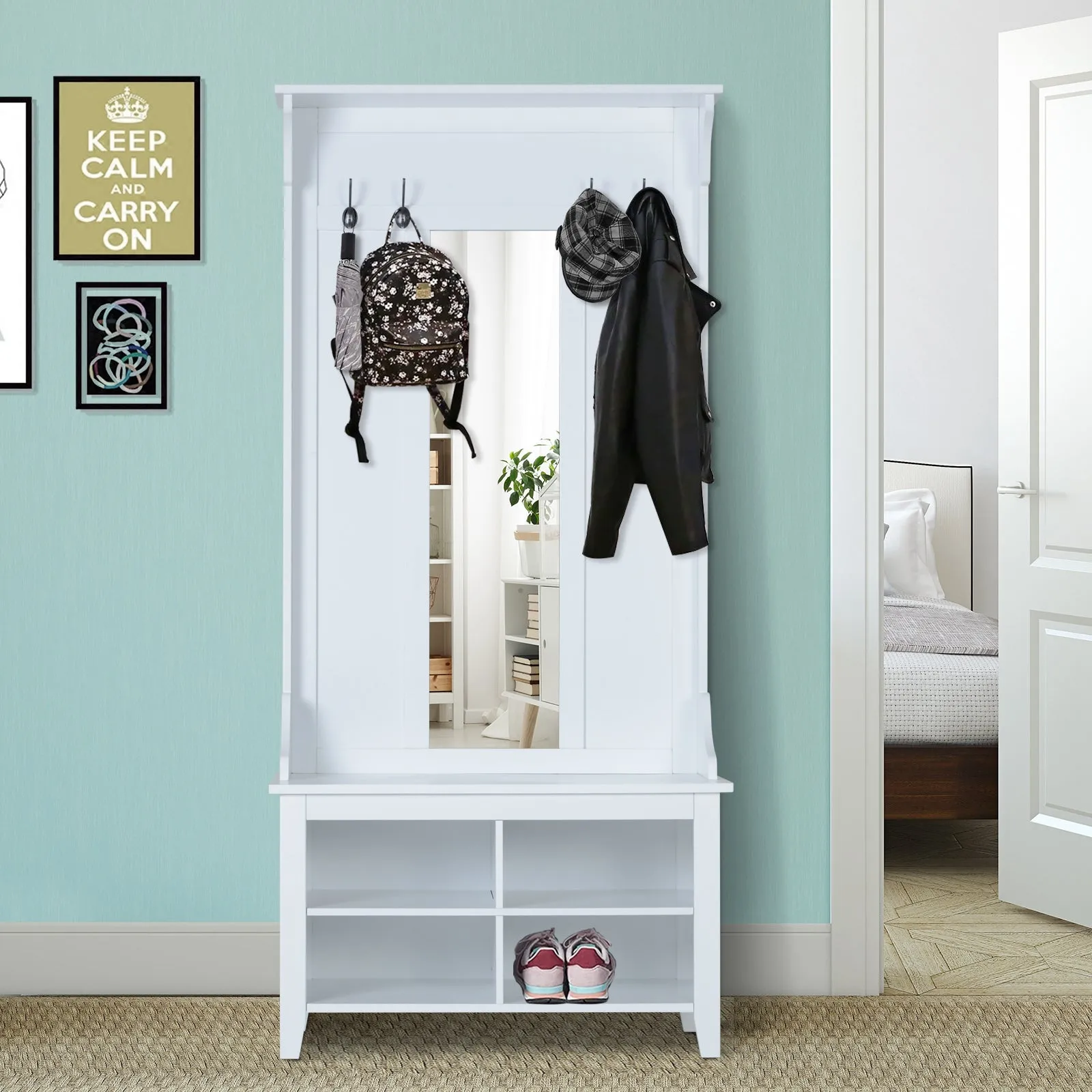 BELLINI | White Entrance Hall Wall Unit with Hangers and Shoe Rack | 80x40x170cm - Image 2