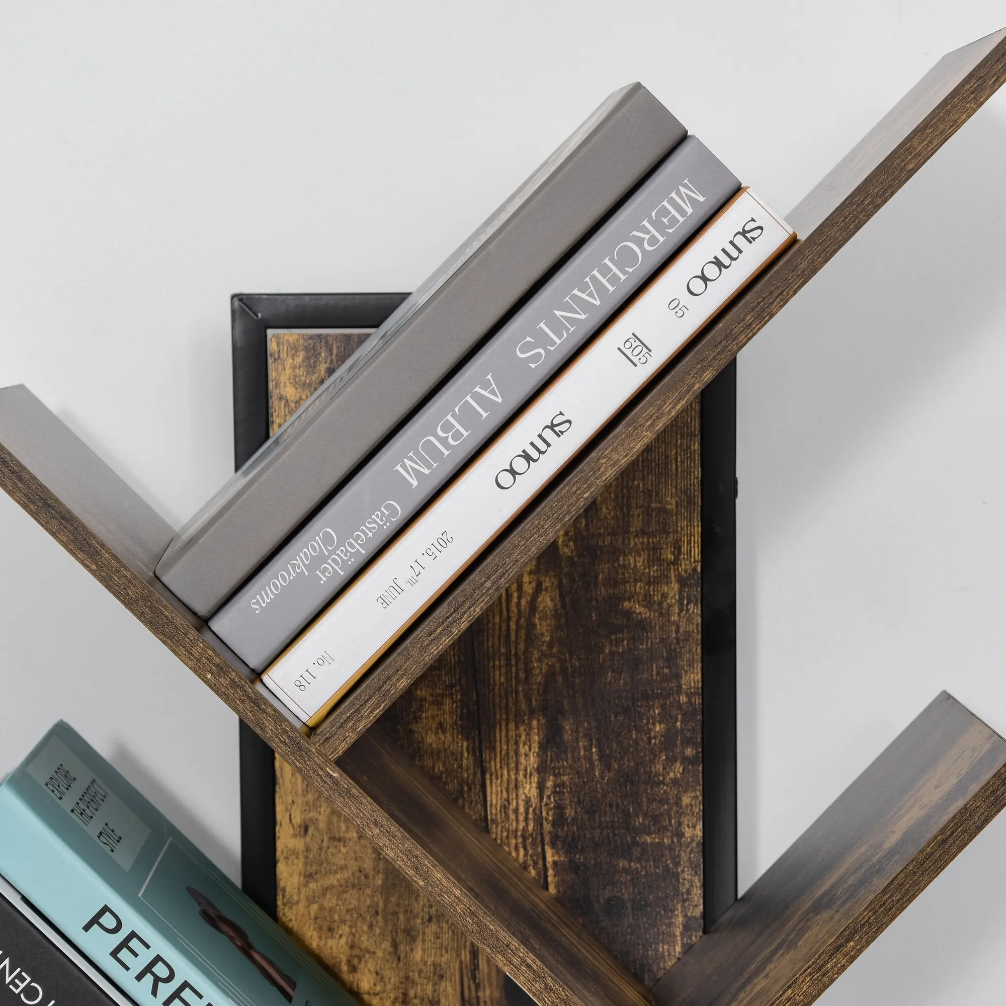 shelves Library Design Wooden Tree Tree Wooden Style With 10 Wooden Colored shelves - Image 3