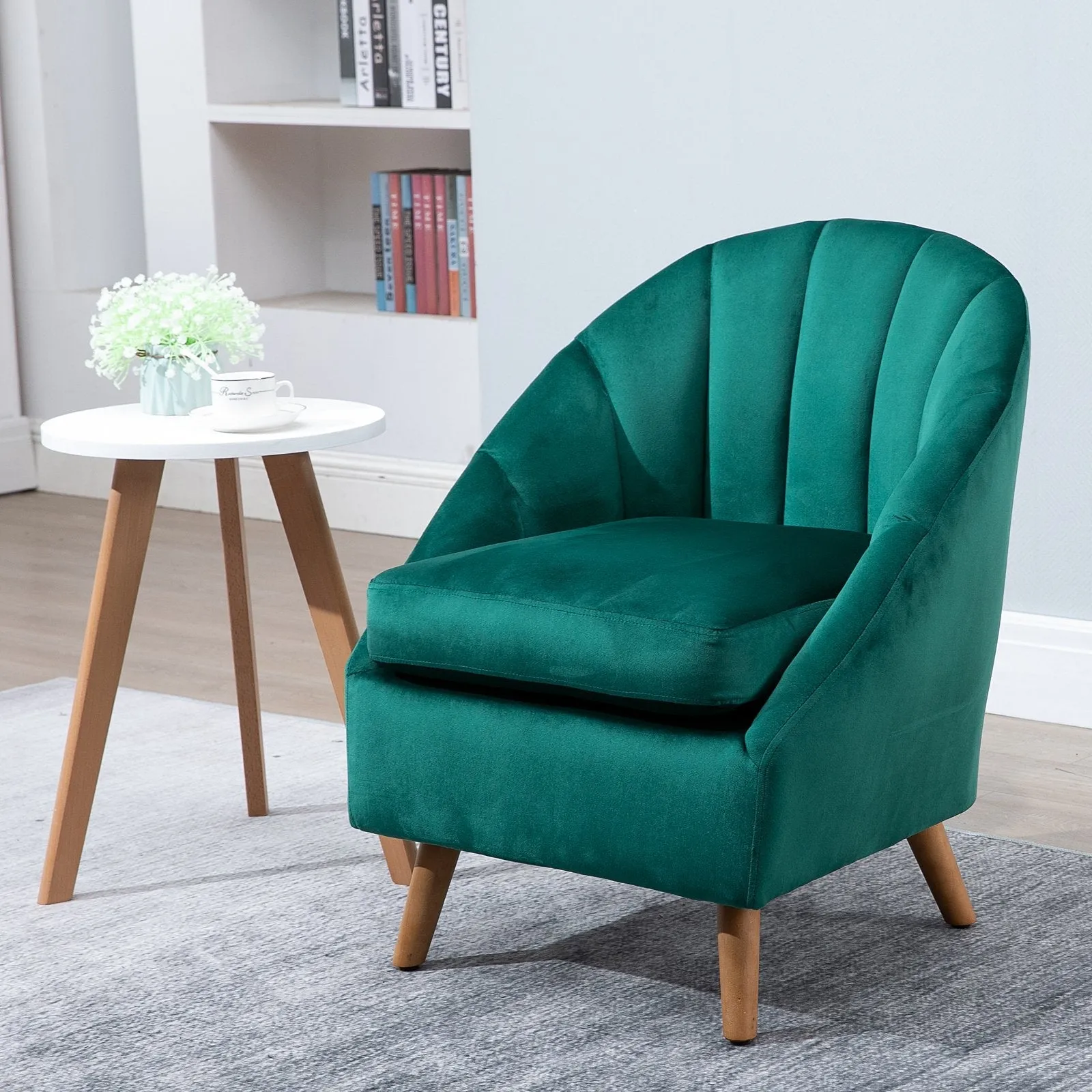 Green Velvet Bedroom Living Room Armchair with Thick Padding and Solid Wood Frame (67x65x77cm) - Image 2