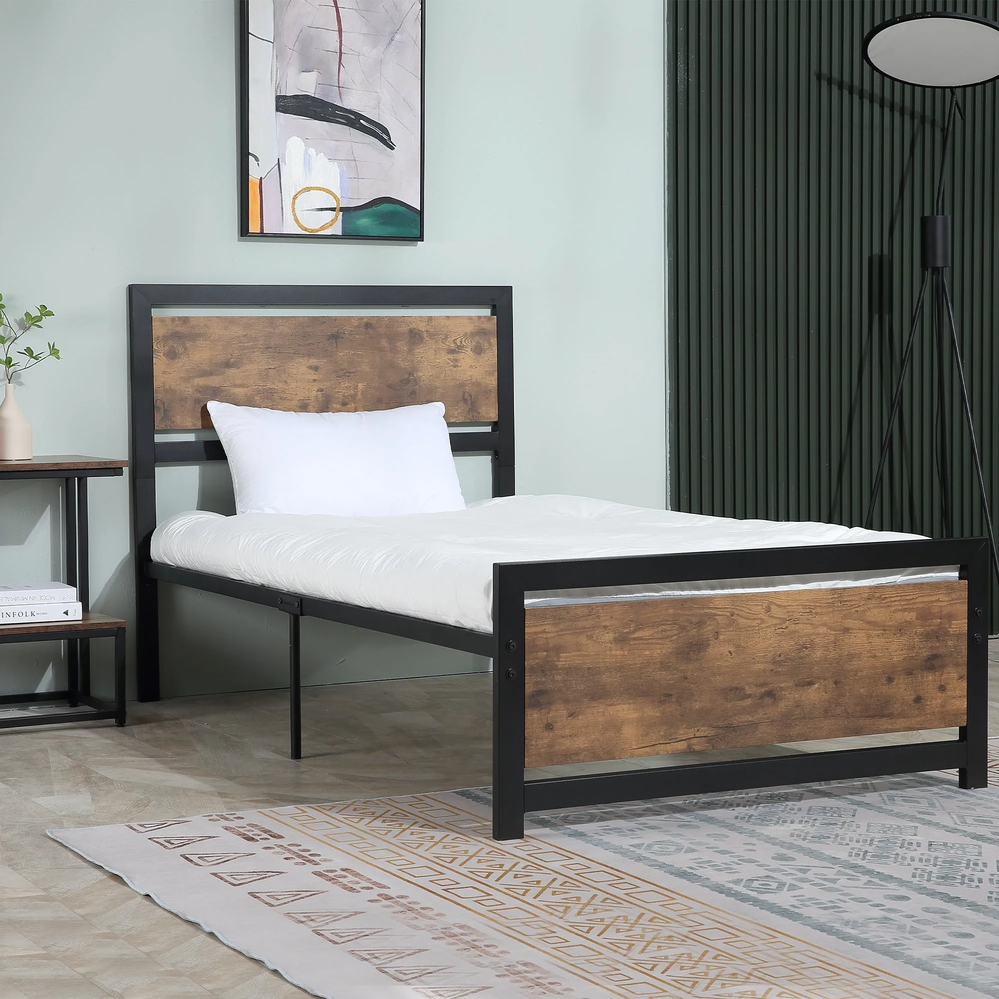 Single Wooden and Steel Storage Structure with industrial -style slats, 90x200cm - Image 2