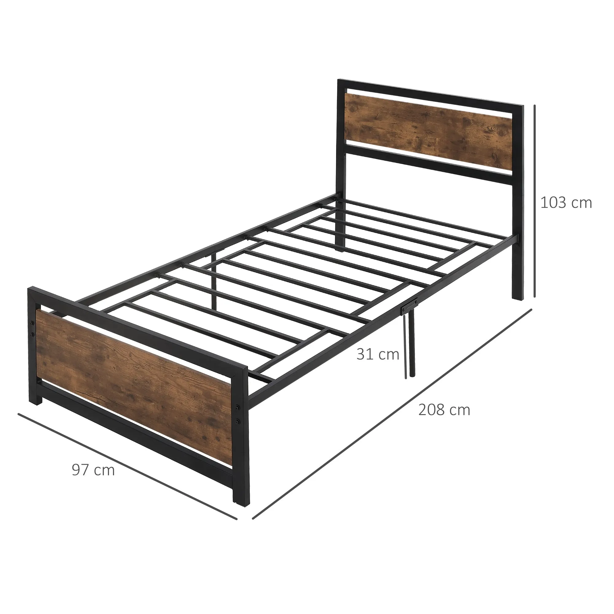 Single Wooden and Steel Storage Structure with industrial -style slats, 90x200cm - Image 3