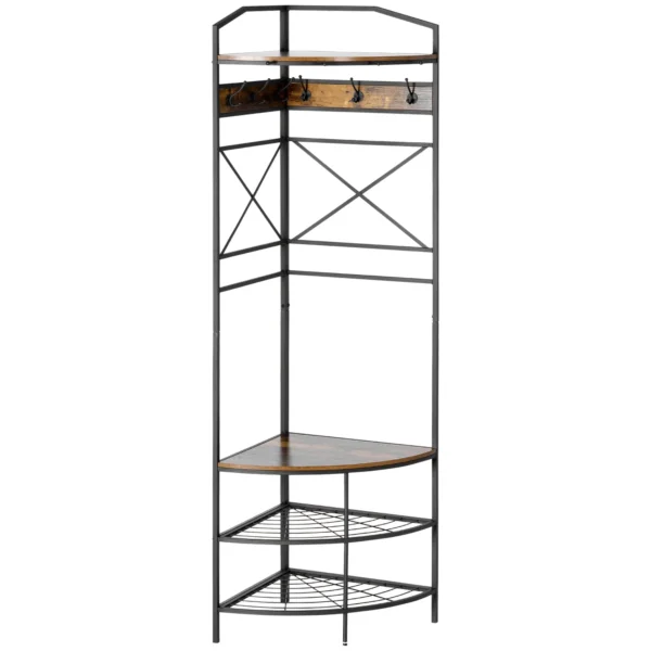 Industrial Style Corner Coat Rack with Bench and Shoe Rack, 50x50x183cm, Brown
