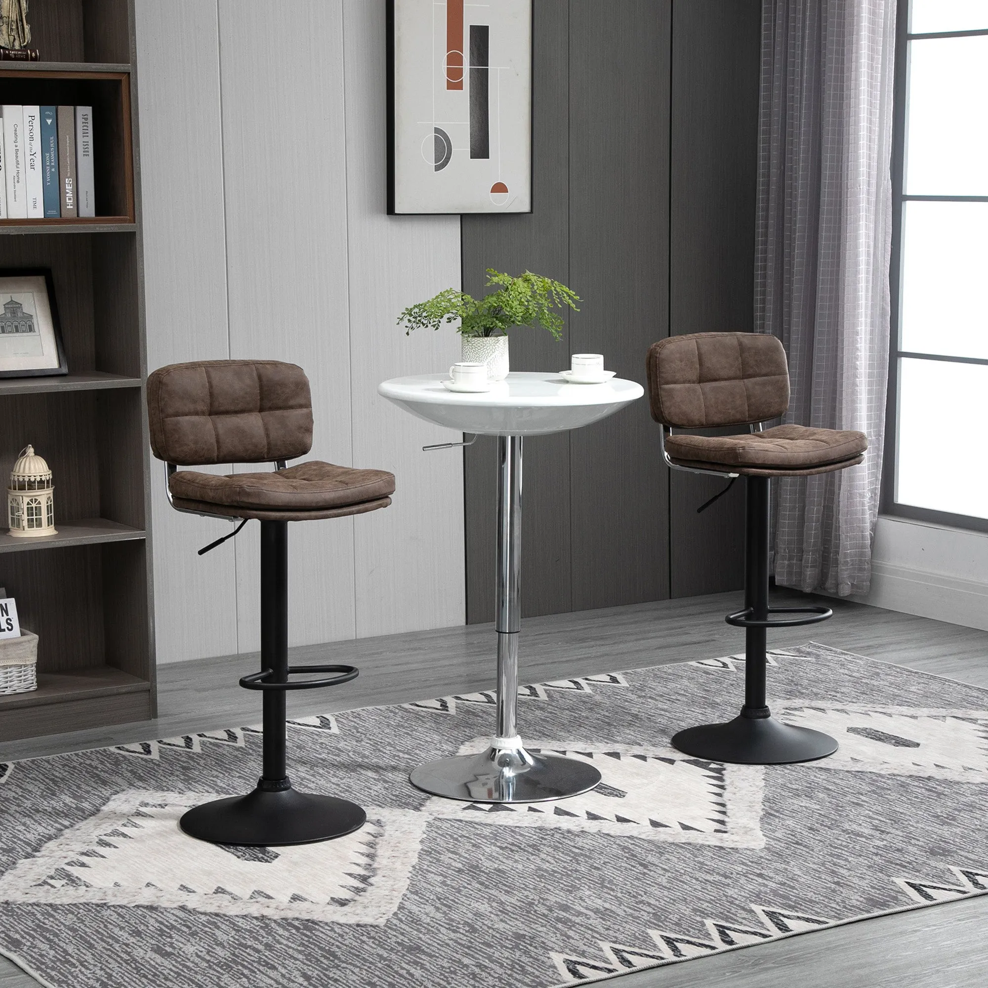 Set of 2 Modern Swivel Bar Stools with Backrest and Footrest, Kitchen Stools with Adjustable Height, PU Leather Upholstery and Padding, 41.5x45x85-107cm - Image 2