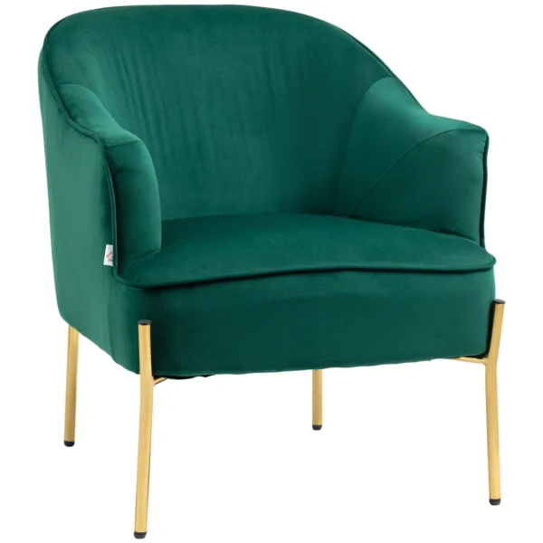 Velvet Fabric Bedroom Armchair with Steel Legs, 62x69x75 cm, Green