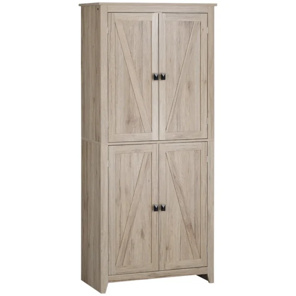 4-Door Kitchen Cabinet with Adjustable Shelves and Raised Wooden Base 80x40x182cm