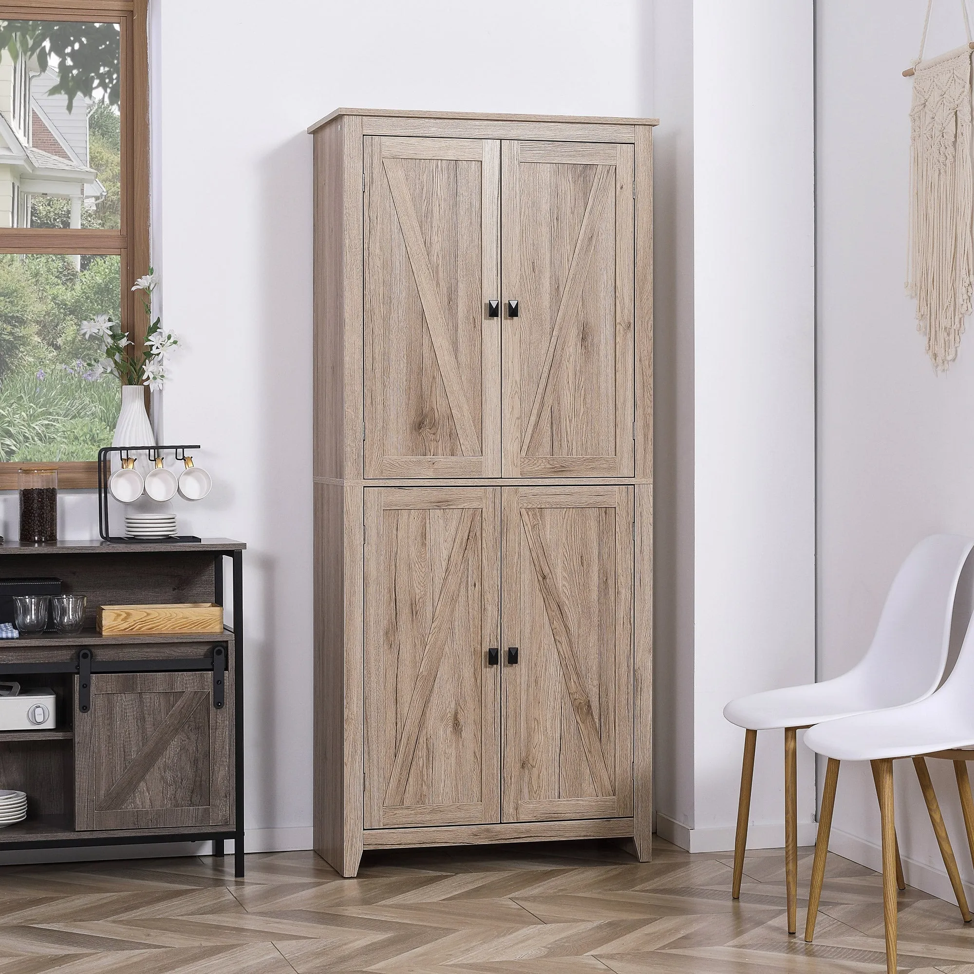 4-Door Kitchen Cabinet with Adjustable Shelves and Raised Wooden Base 80x40x182cm - Image 2