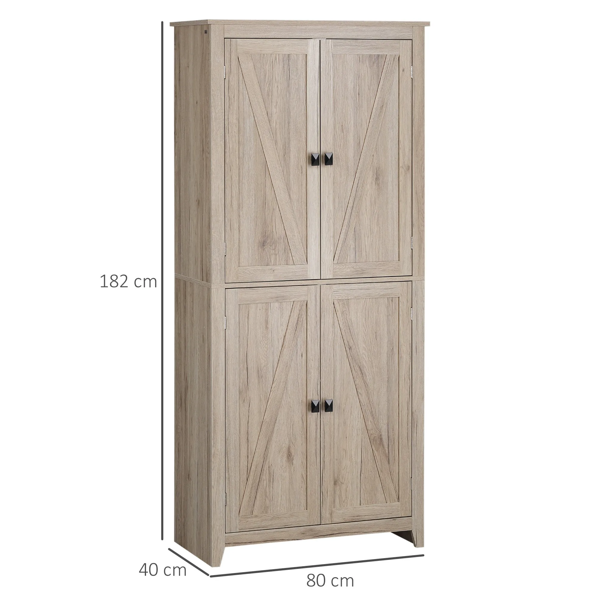 4-Door Kitchen Cabinet with Adjustable Shelves and Raised Wooden Base 80x40x182cm - Image 3