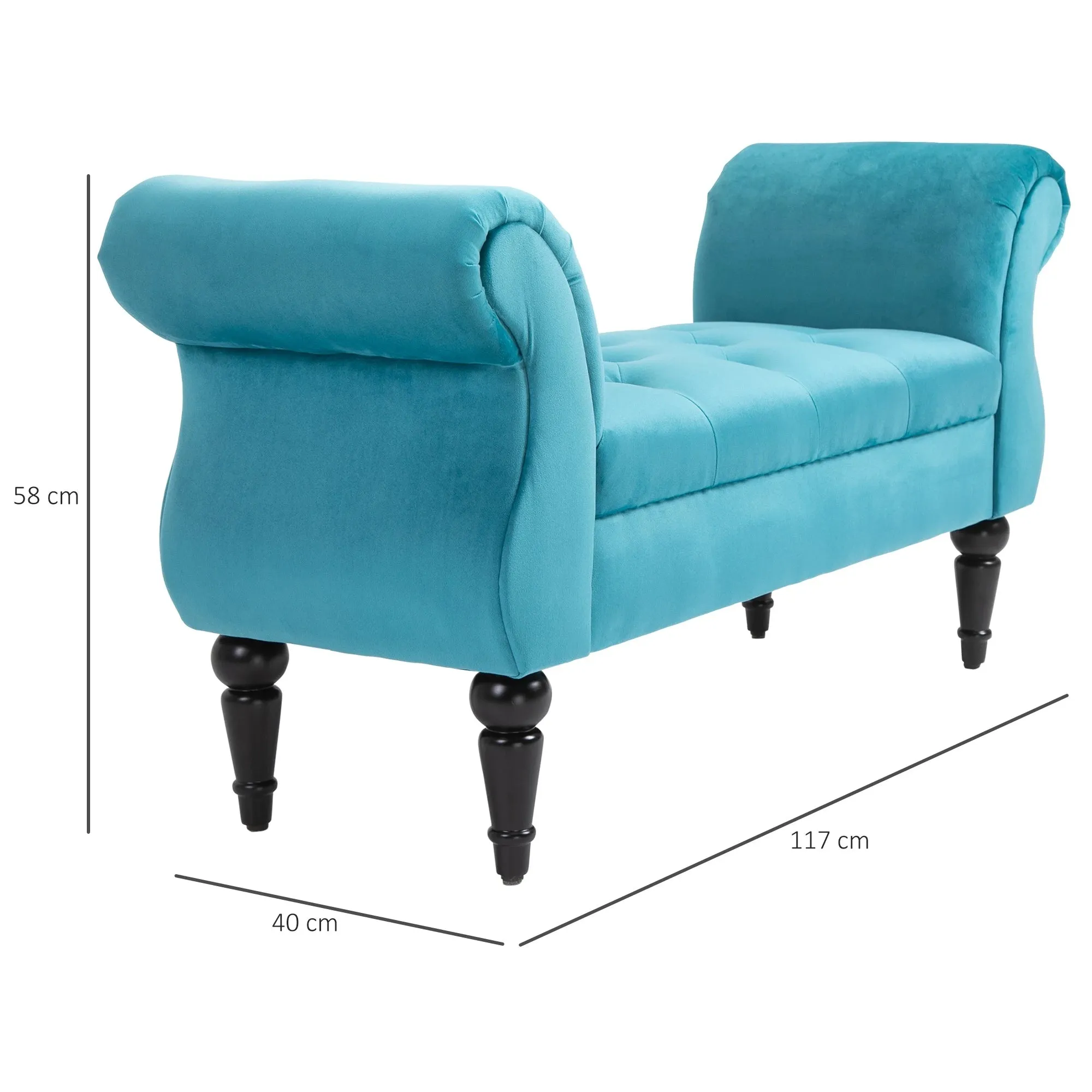 Vintage Style Bedside Bench, Wooden Frame and Chesterfield Style Padded Seat, Blue 117 x 40 x 58cm - Image 3