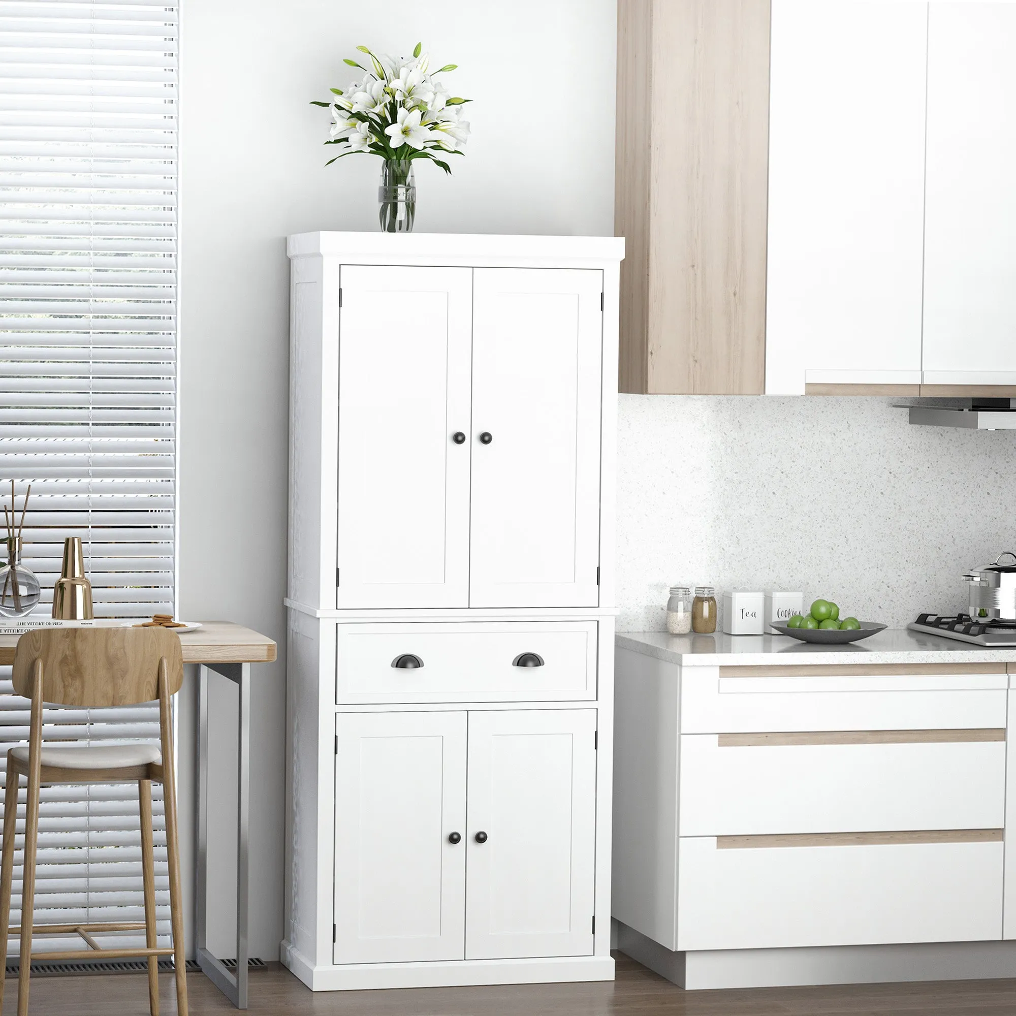 Mobile kitchen with upper and lower locker and central drawer in MDF, chipboard and metal, 76x40.5x184cm, white - Image 2