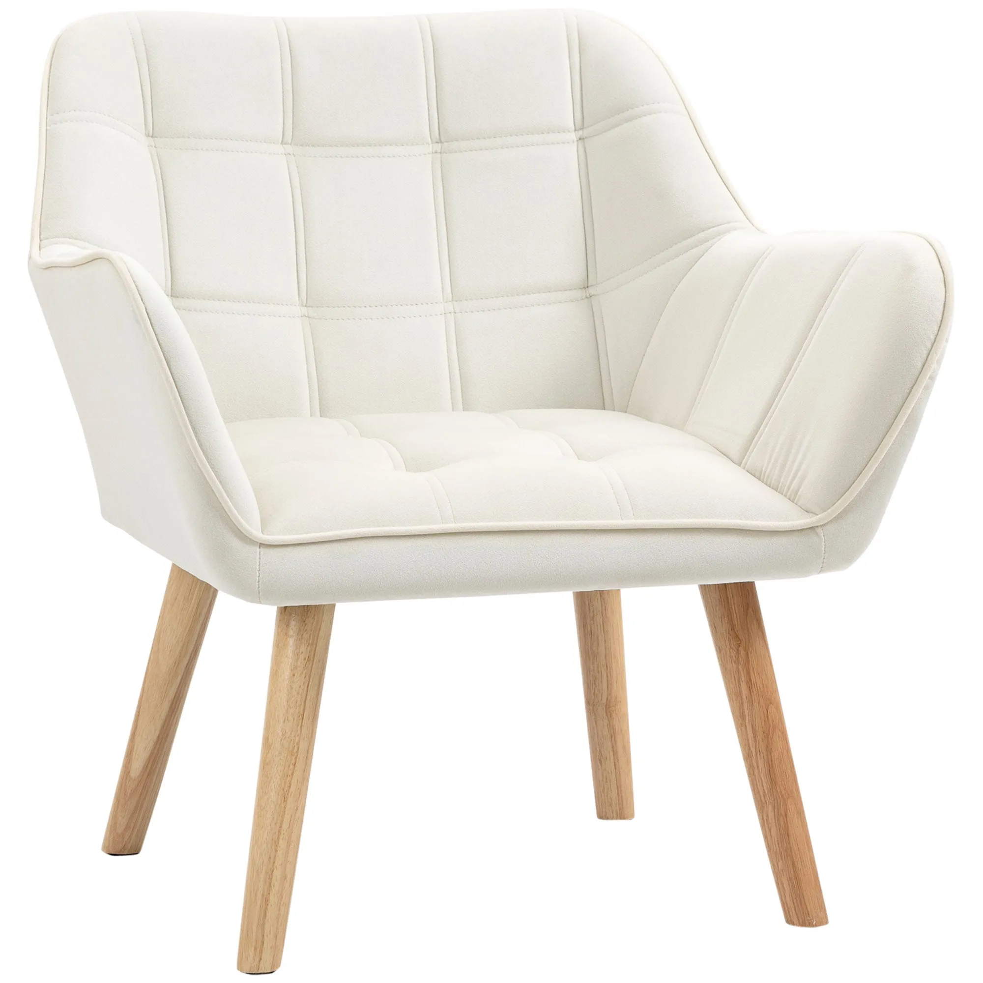 TROMSO | Scandinavian Design Armchair in Wood and Cream Velvet Effect, for Living Room or Office, 67x61.5x71cm