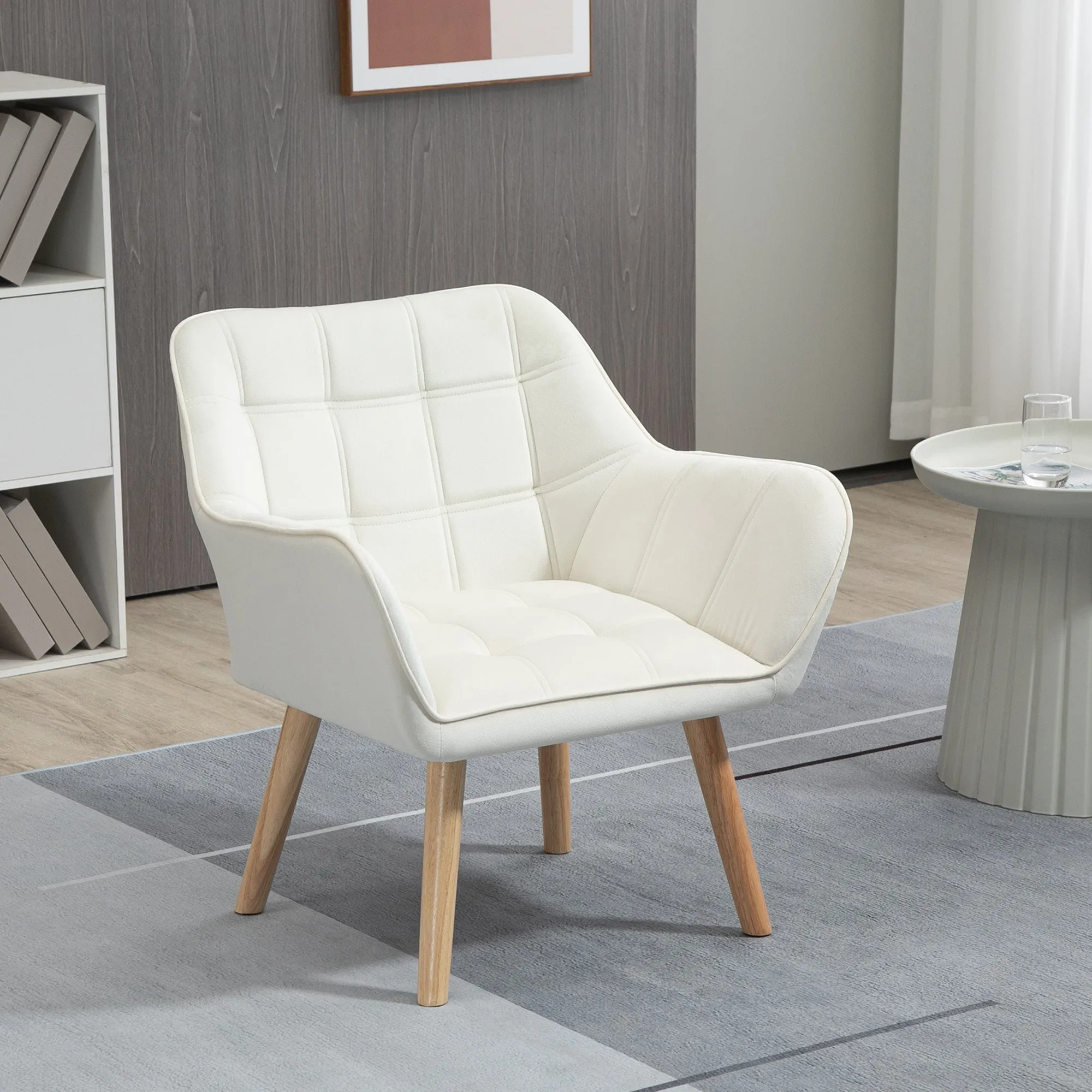 TROMSO | Scandinavian Design Armchair in Wood and Cream Velvet Effect, for Living Room or Office, 67x61.5x71cm - Image 2
