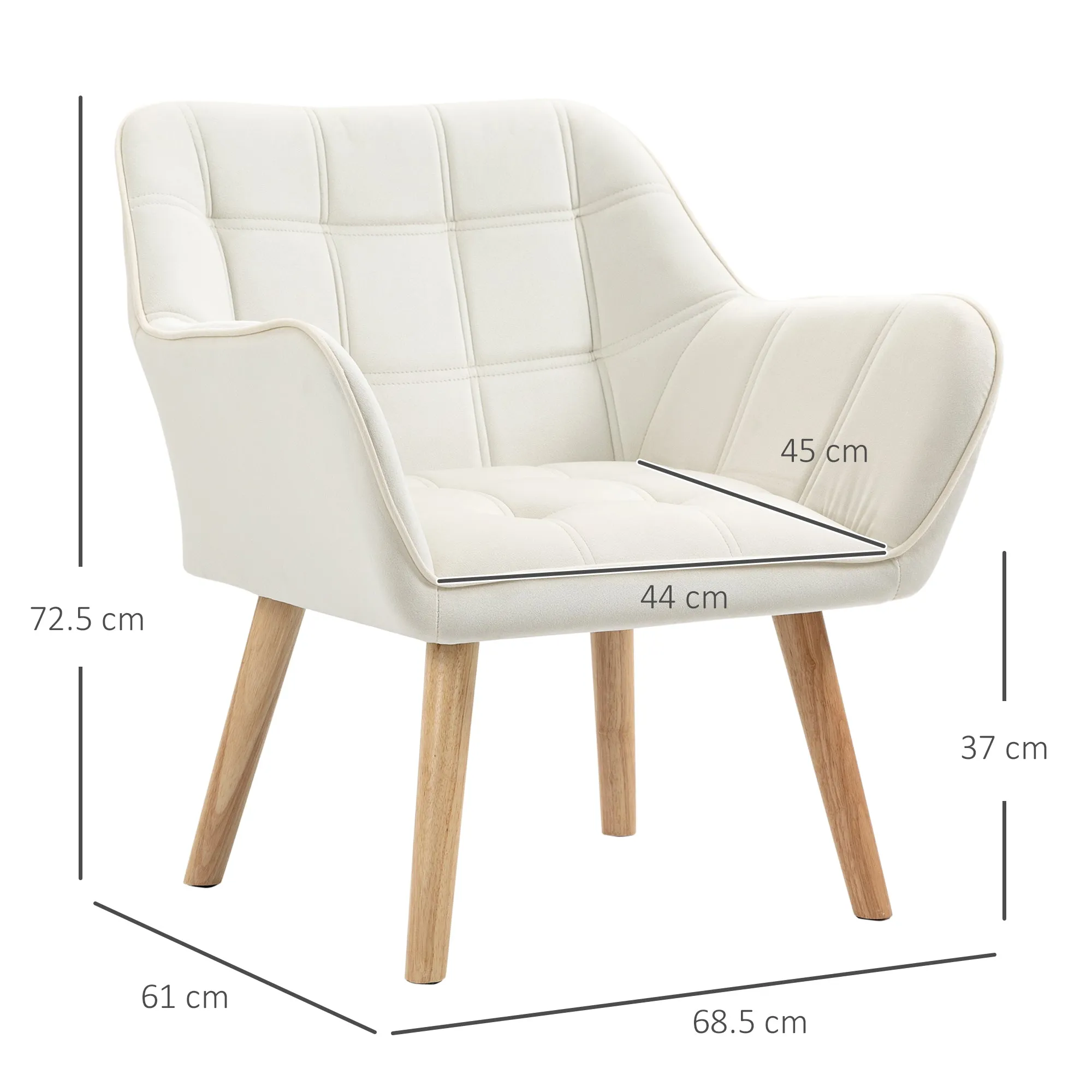 TROMSO | Scandinavian Design Armchair in Wood and Cream Velvet Effect, for Living Room or Office, 67x61.5x71cm - Image 3