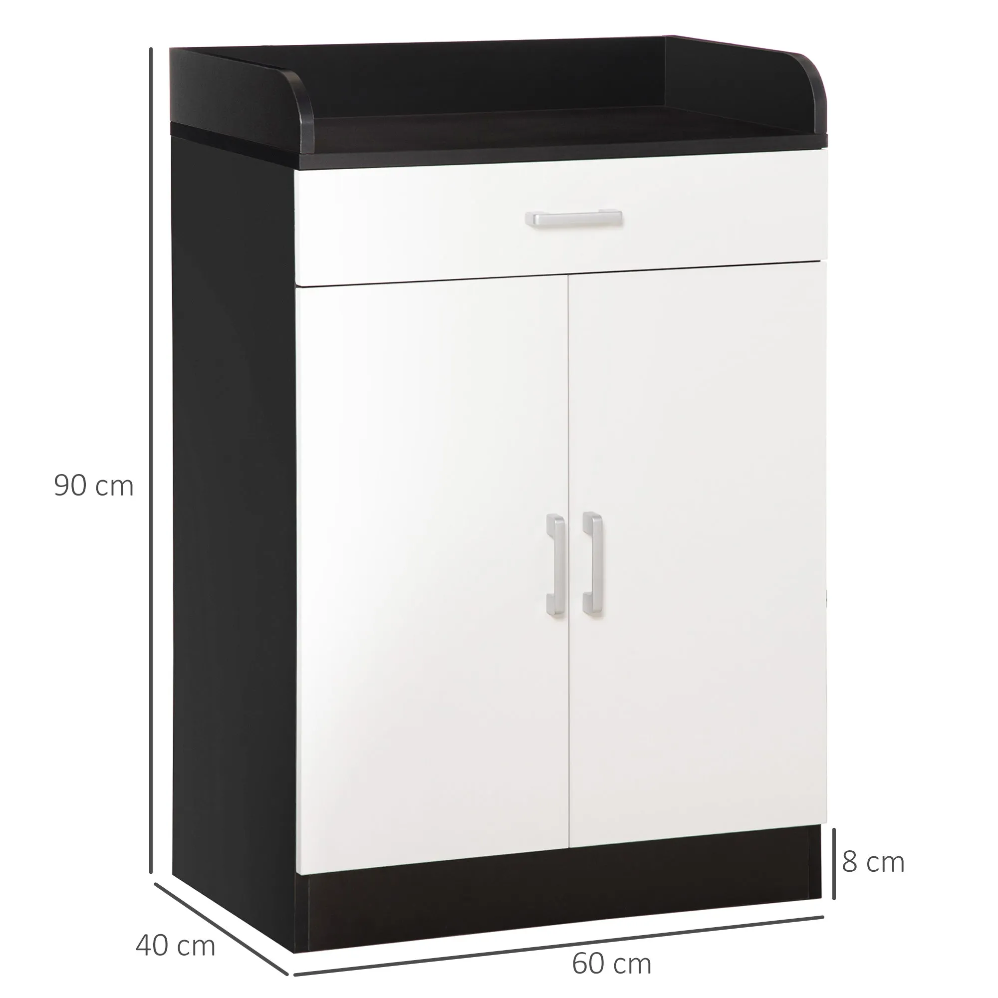 cabinet with drawer and adjustable shelf for kitchen, living room and antechamber, in MDF, 60x40x90cm, black and white - Image 3