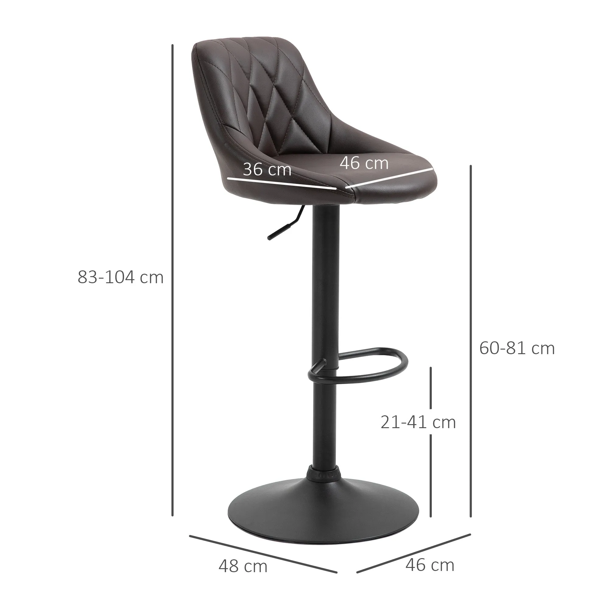 Set of 2 Bar Stools, Adjustable Height with Metal Base and Faux Leather Seat, Modern Stools with Backrest and Footrest, 46x48x83-104 cm, Brown and Black - Image 3