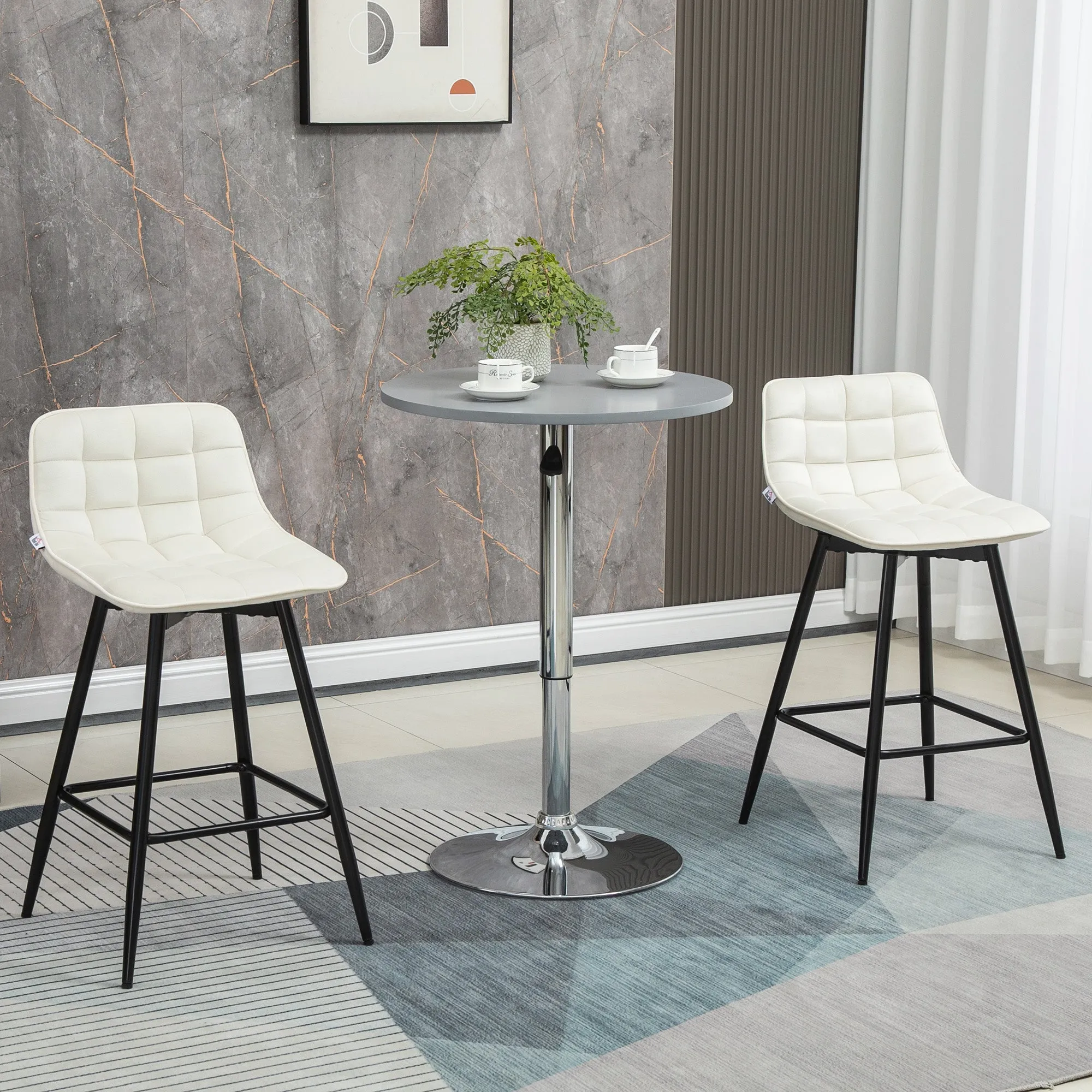 Set of 2 Nordic Style Bar Stools with Backrest and Footrest in Metal and Velvet, Cream, 45x47x84 cm - Image 2