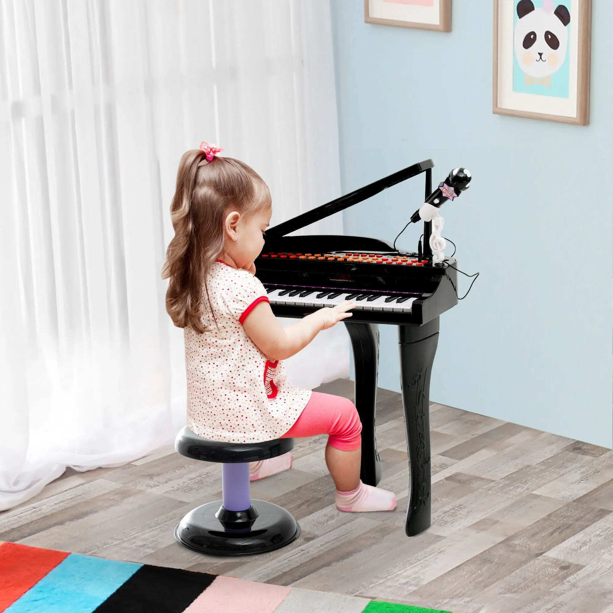 Electric Piano Toy Musical Instrument for Children with 37 Keys Microphone and Stool 48x39x69cm Black - Image 2