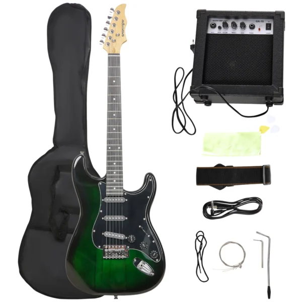 Electric Guitar with 15W Amplifier, Bag, Shoulder Strap and Digital Tuner, Black