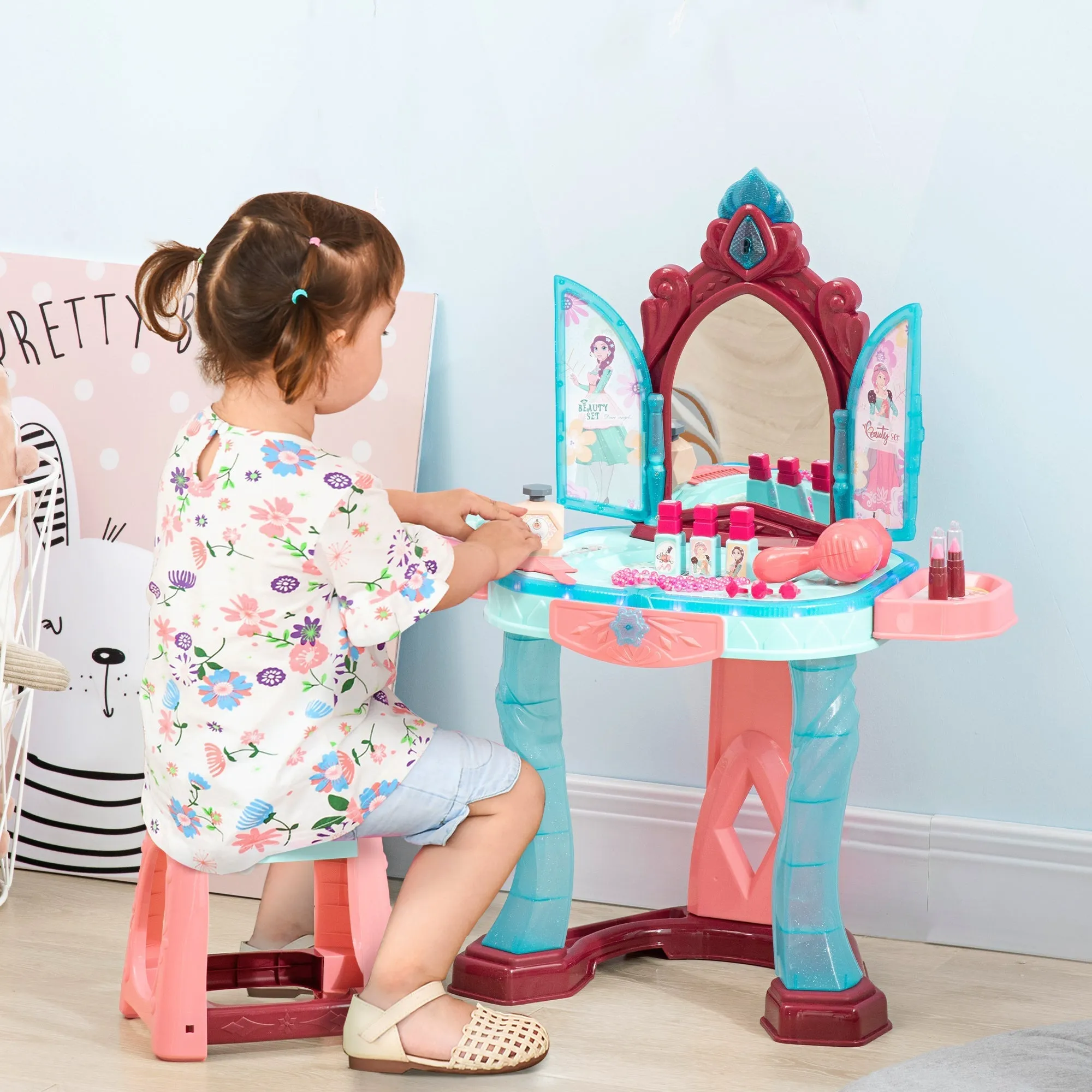 Dressing Table Set with Stool for Kids 3-6 Years, Lights, Music and Accessories Included - Image 2