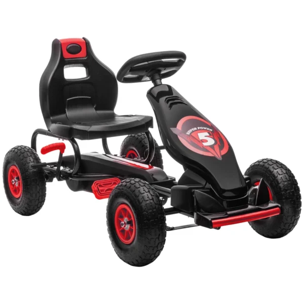 Go Kart Pedals for Children from 5-12 Years with Adjustable Seat and Inflatable Wheels, Red