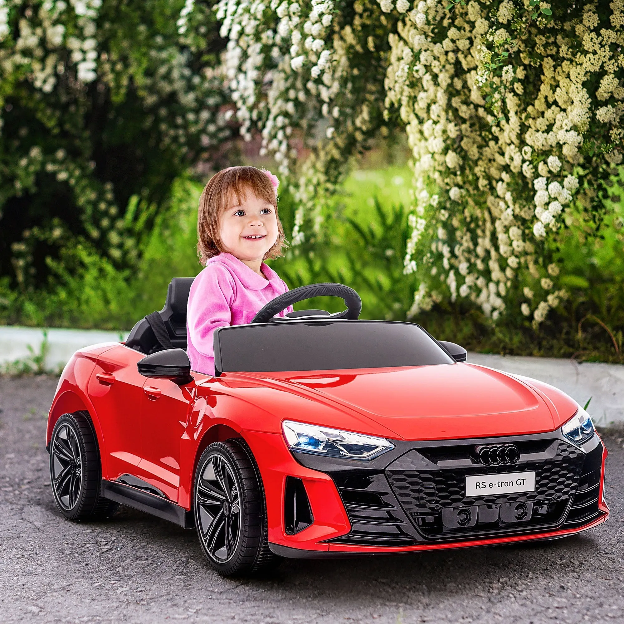 Electric Ride-On Car for Children 5 Years Max Audi License with Buttons, Seat Belts and Headlights, 103x58x41 cm, Red and Black - Image 2