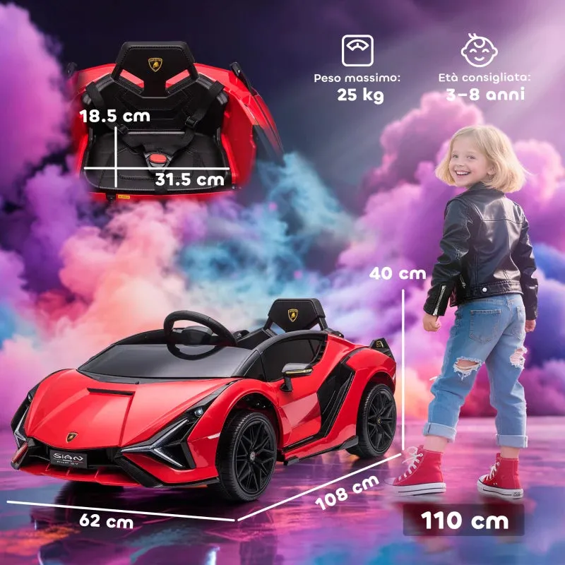 Electric Ride-On Toy Car for Kids 3-5 Years Old 12V Lamborghini SIAN, 3-5km/h Electric Car for Kids with 2 Motors, Headlights and Music, Remote Control, Seat Belt and Horn, Red - Image 2
