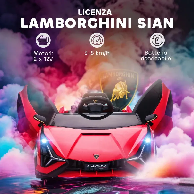 Electric Ride-On Toy Car for Kids 3-5 Years Old 12V Lamborghini SIAN, 3-5km/h Electric Car for Kids with 2 Motors, Headlights and Music, Remote Control, Seat Belt and Horn, Red - Image 3