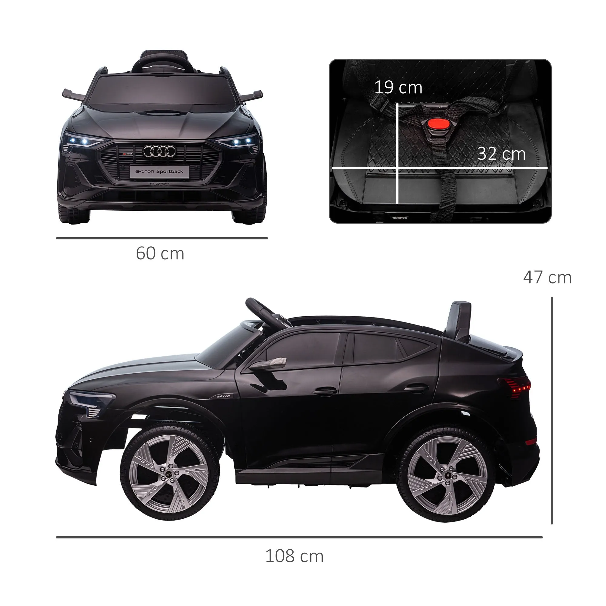 12V Electric Ride-On Toy Car with Remote Control, 3-8km/h Speed, Lights and Music, Ages 3-5 Years, Black - Image 3